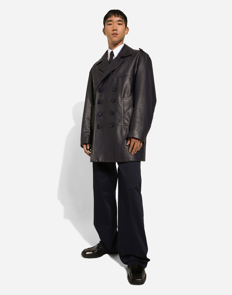Double-breasted leather pea coat 6