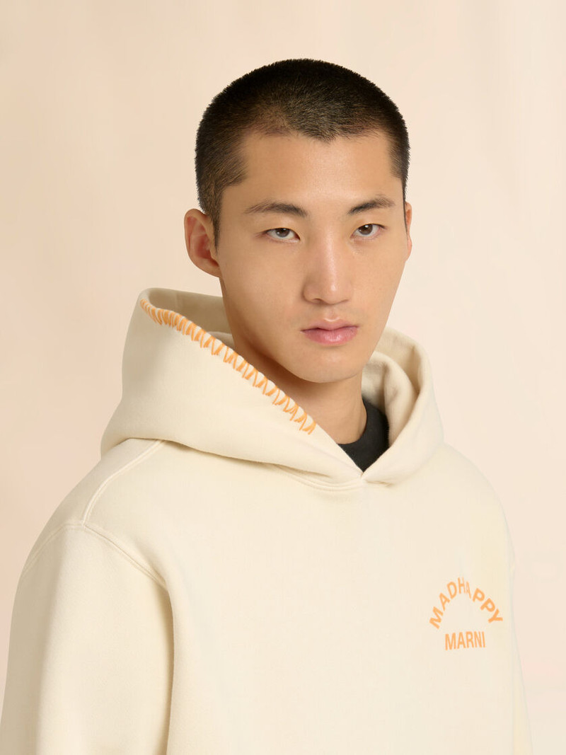 MARNI + MADHAPPY CREAM COTTON HOODIE WITH ARCH LOGO PRINT 4
