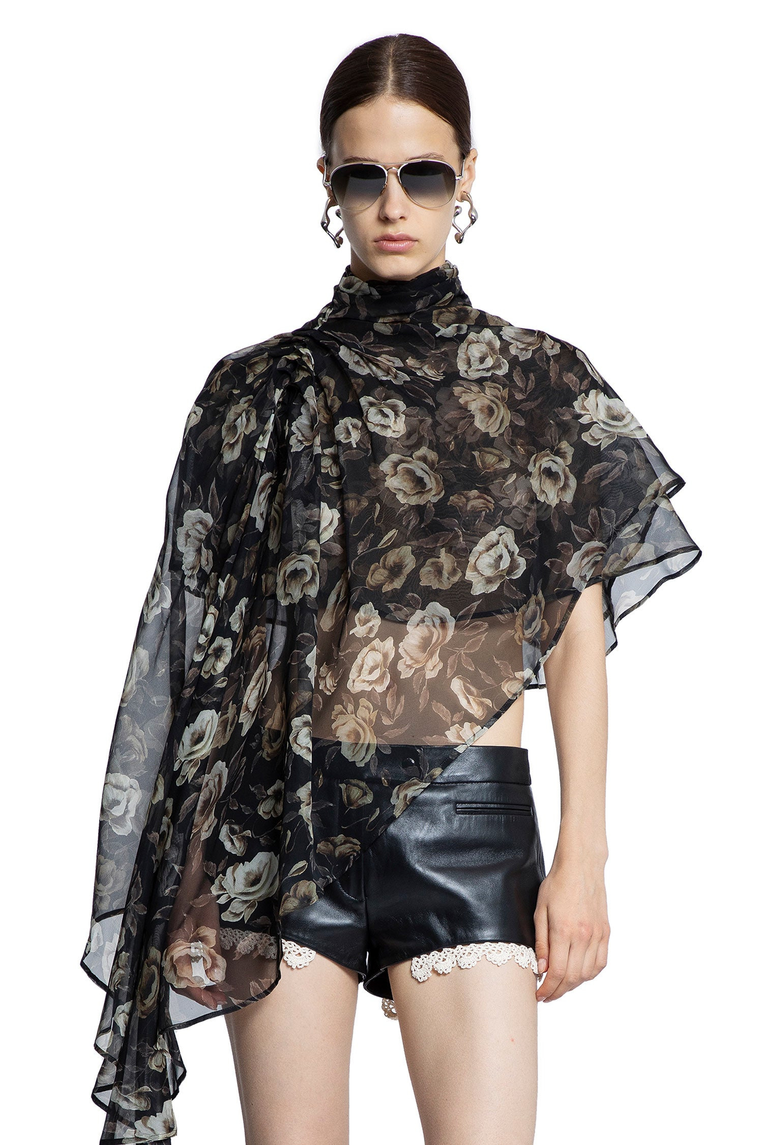 Flowy High-neck Cropped Blouse - 6