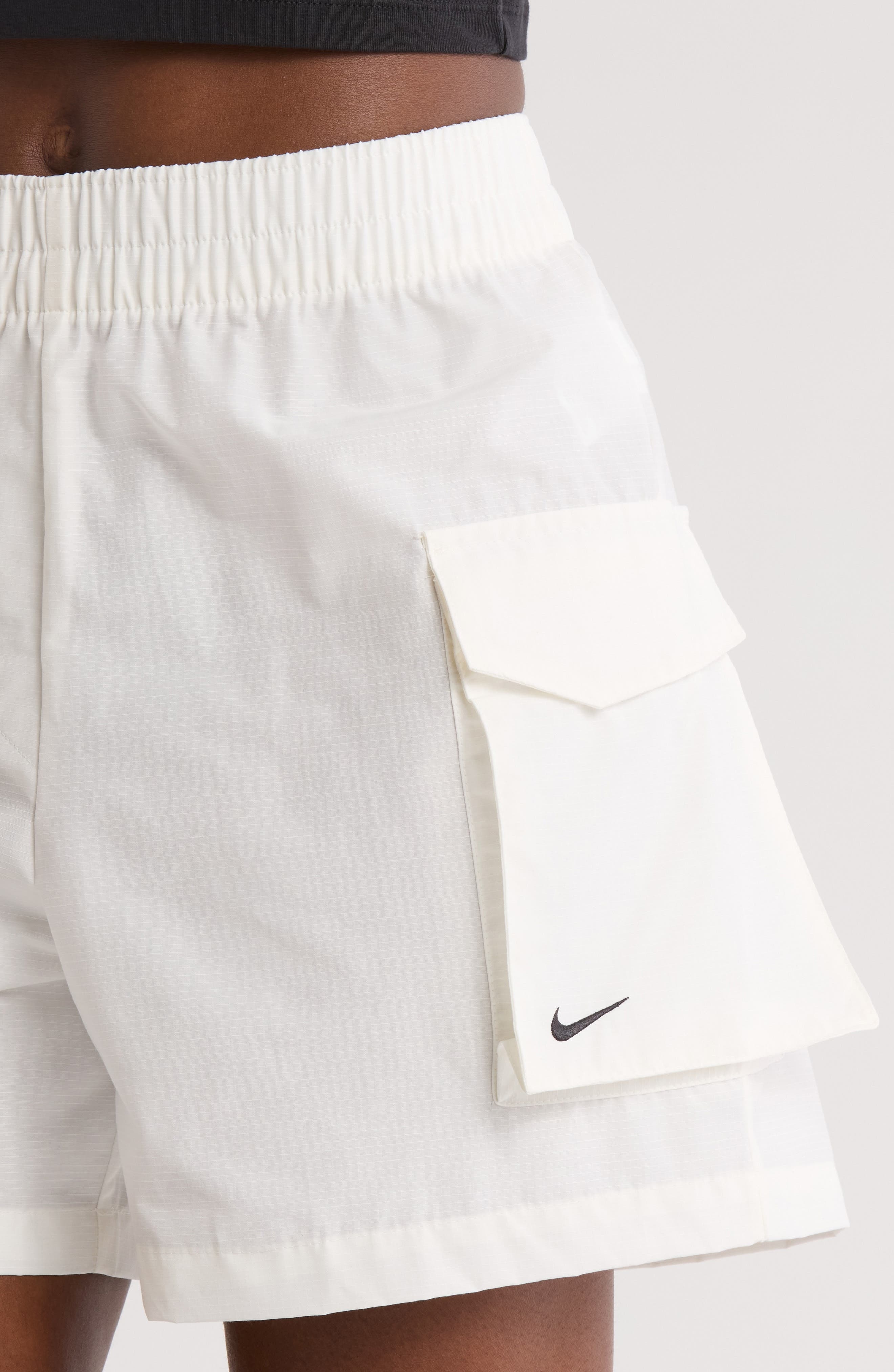 Nike Sportswear Essential Woven High Waist 5-Inch Cargo Shorts in Sail/Black at Nordstrom - 4