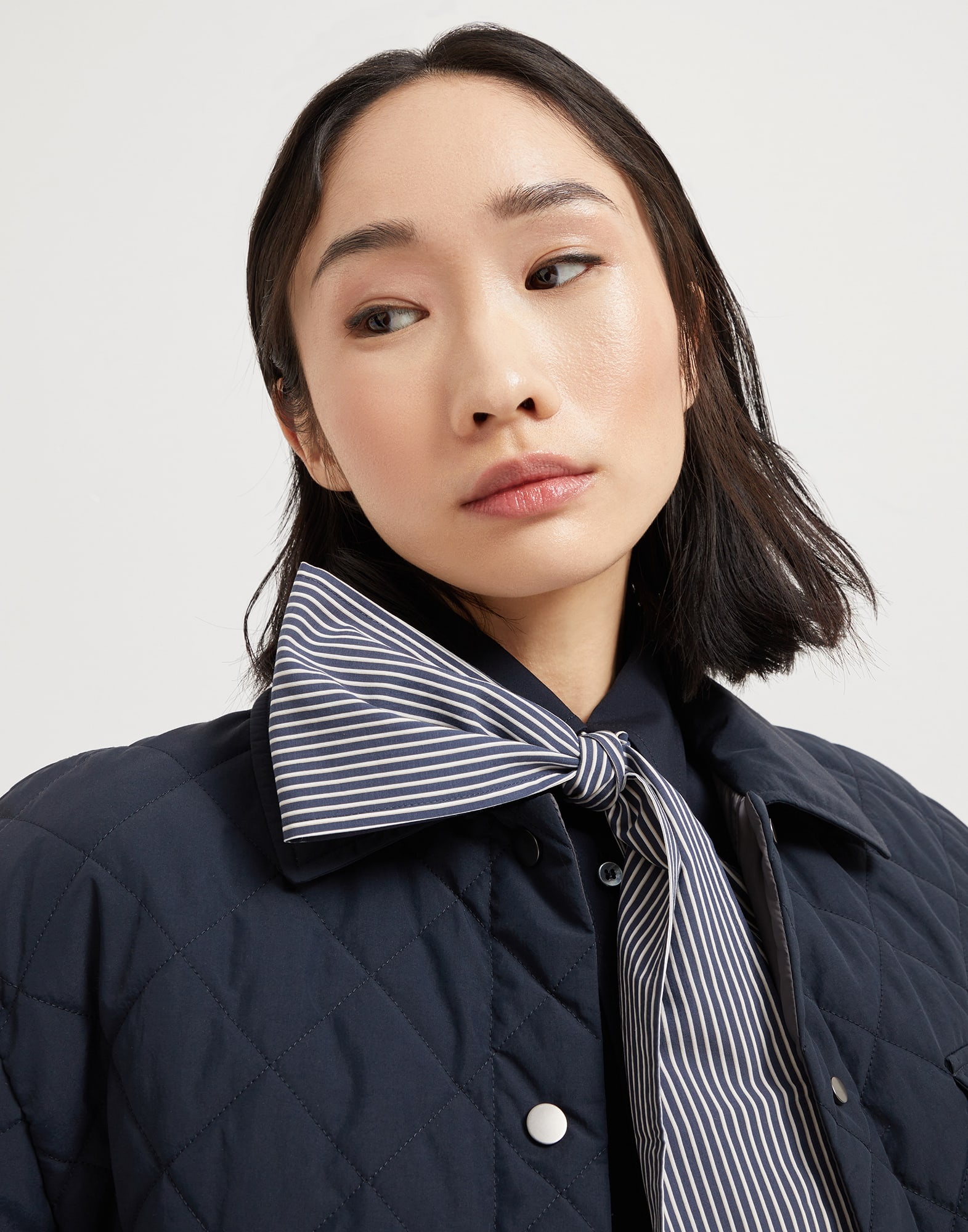 Techno cotton regimental stripe poplin foulard with monili - 3