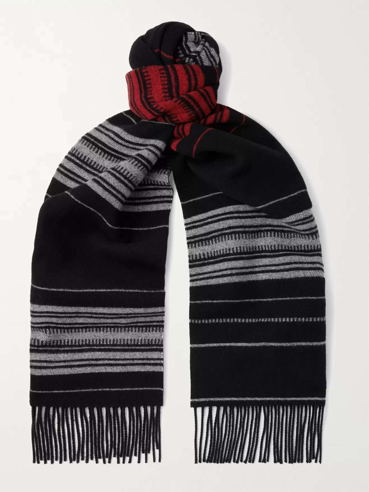 Fringed Logo-Appliquéd Striped Wool, Cashmere and Silk-Blend Scarf - 1