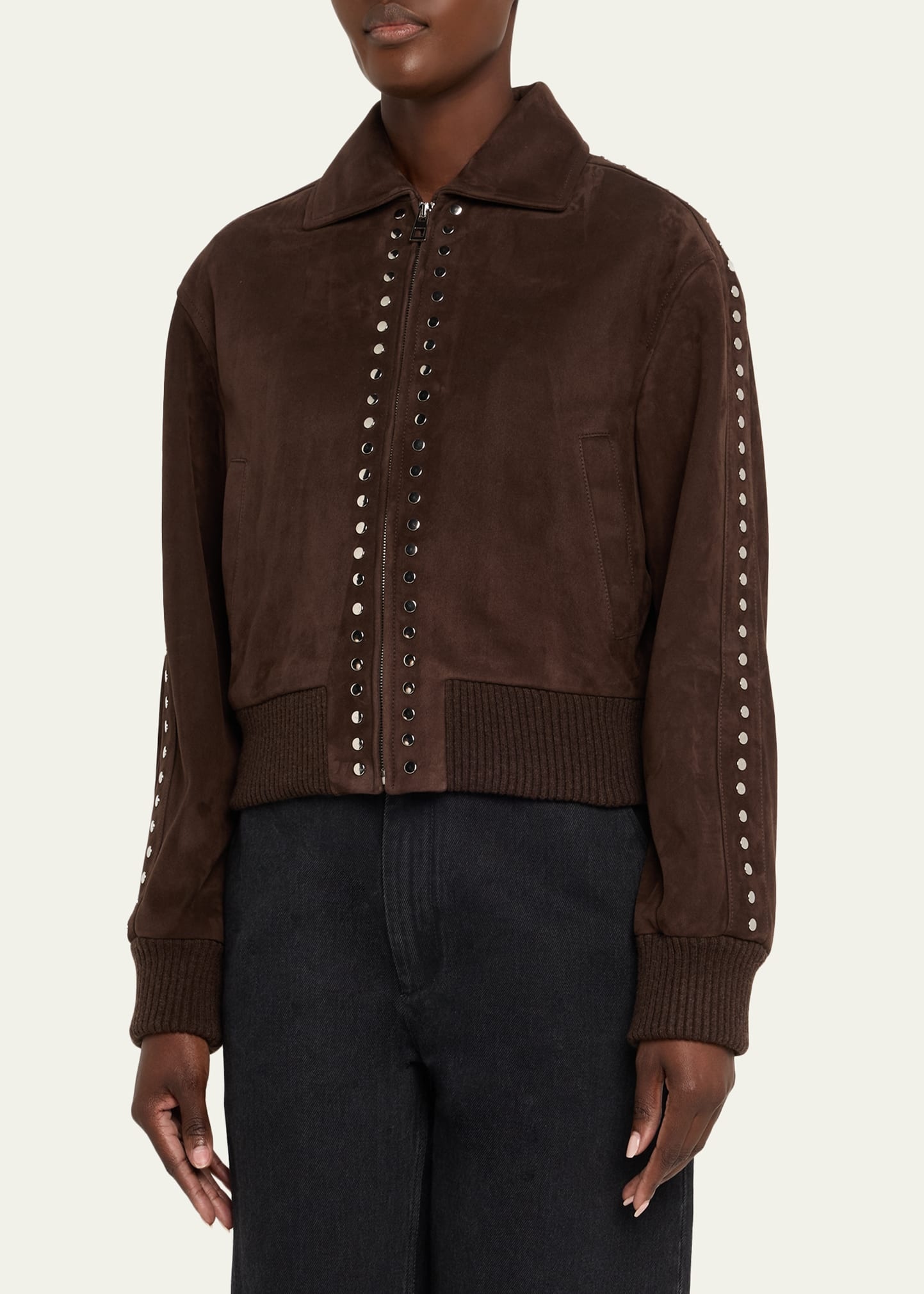 Studded Suede Bomber Jacket - 4