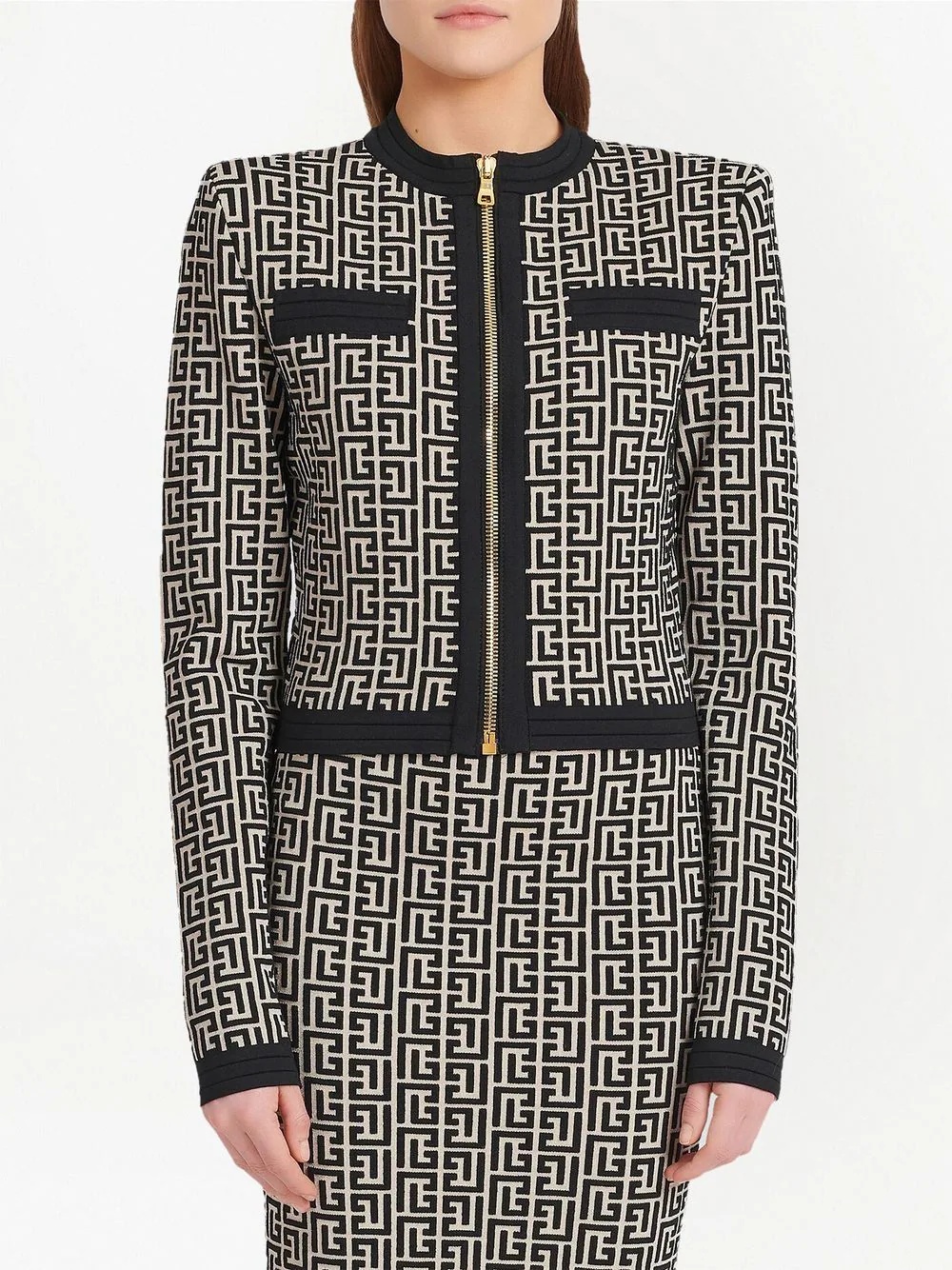 monogram-pattern cropped jacket - 3