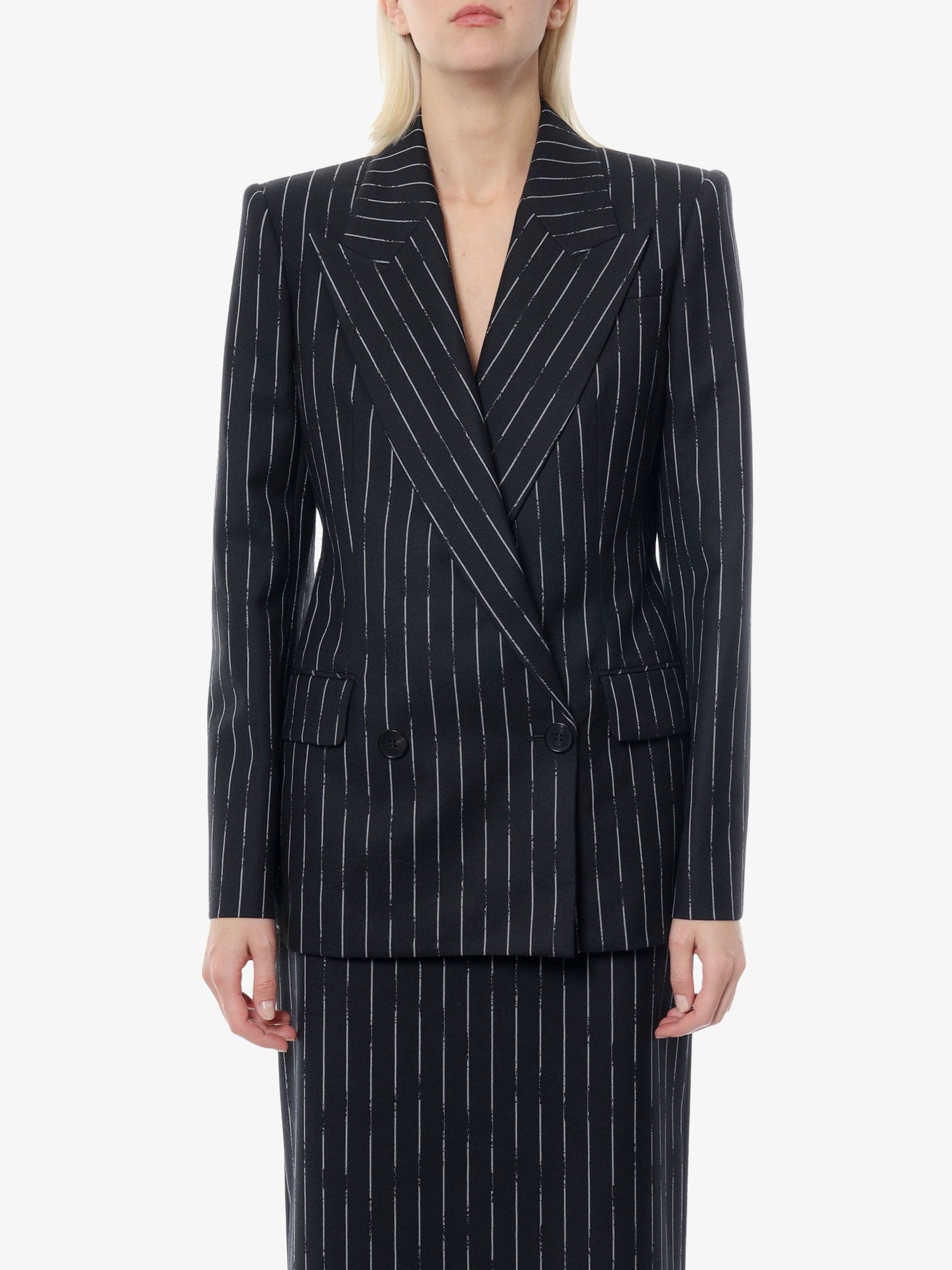 Double-Breasted Broken Pinstripe Blazer - 3