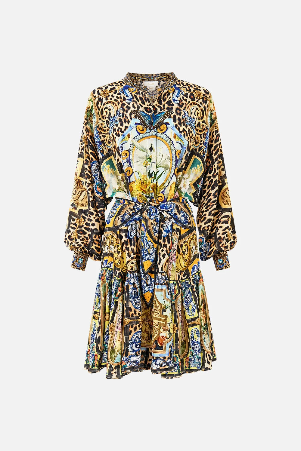 SHORT TIERED SHIRTDRESS WITH WIDE WAIST TIE - 1