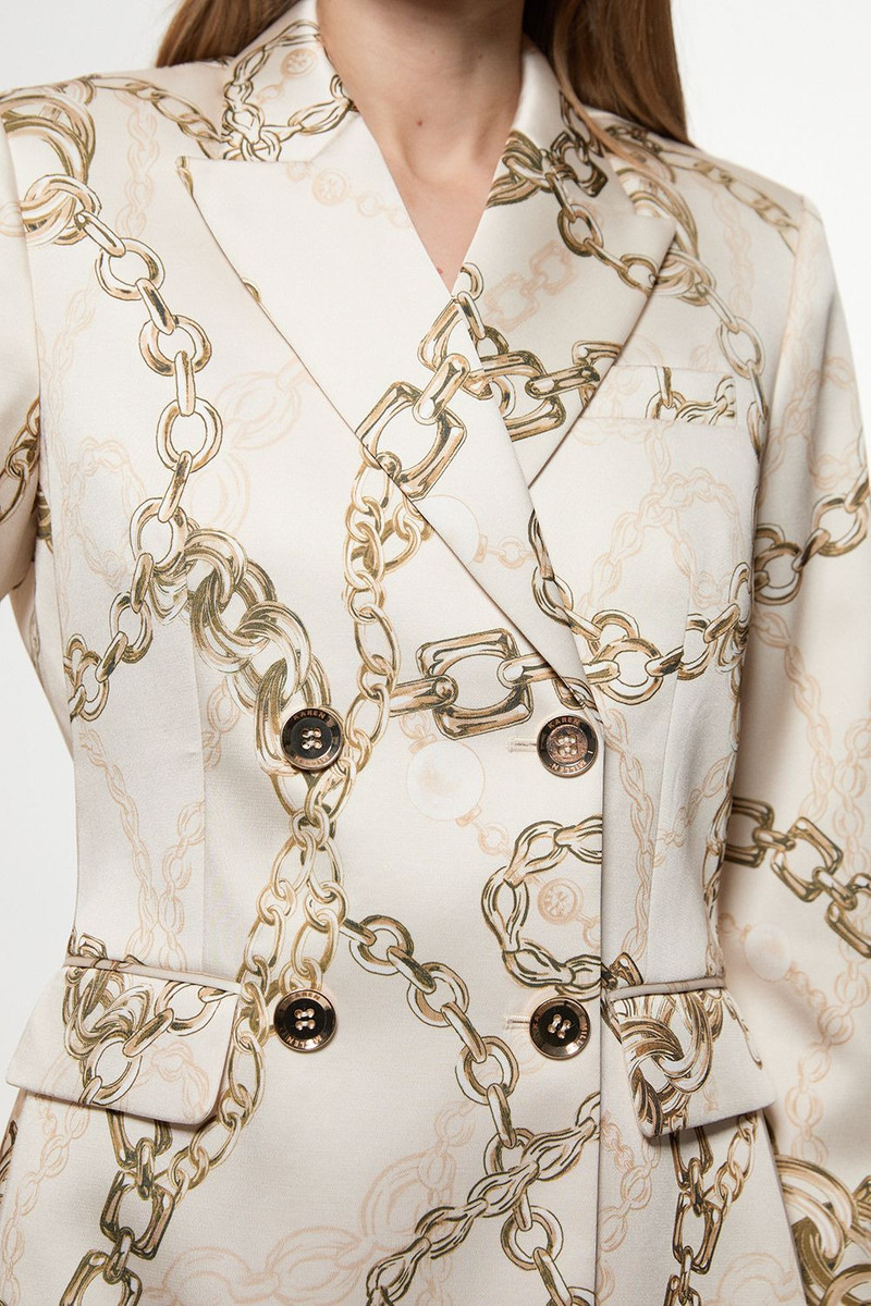 Structured Viscose Satin Chain Print Tailored Double Breasted Blazer 3