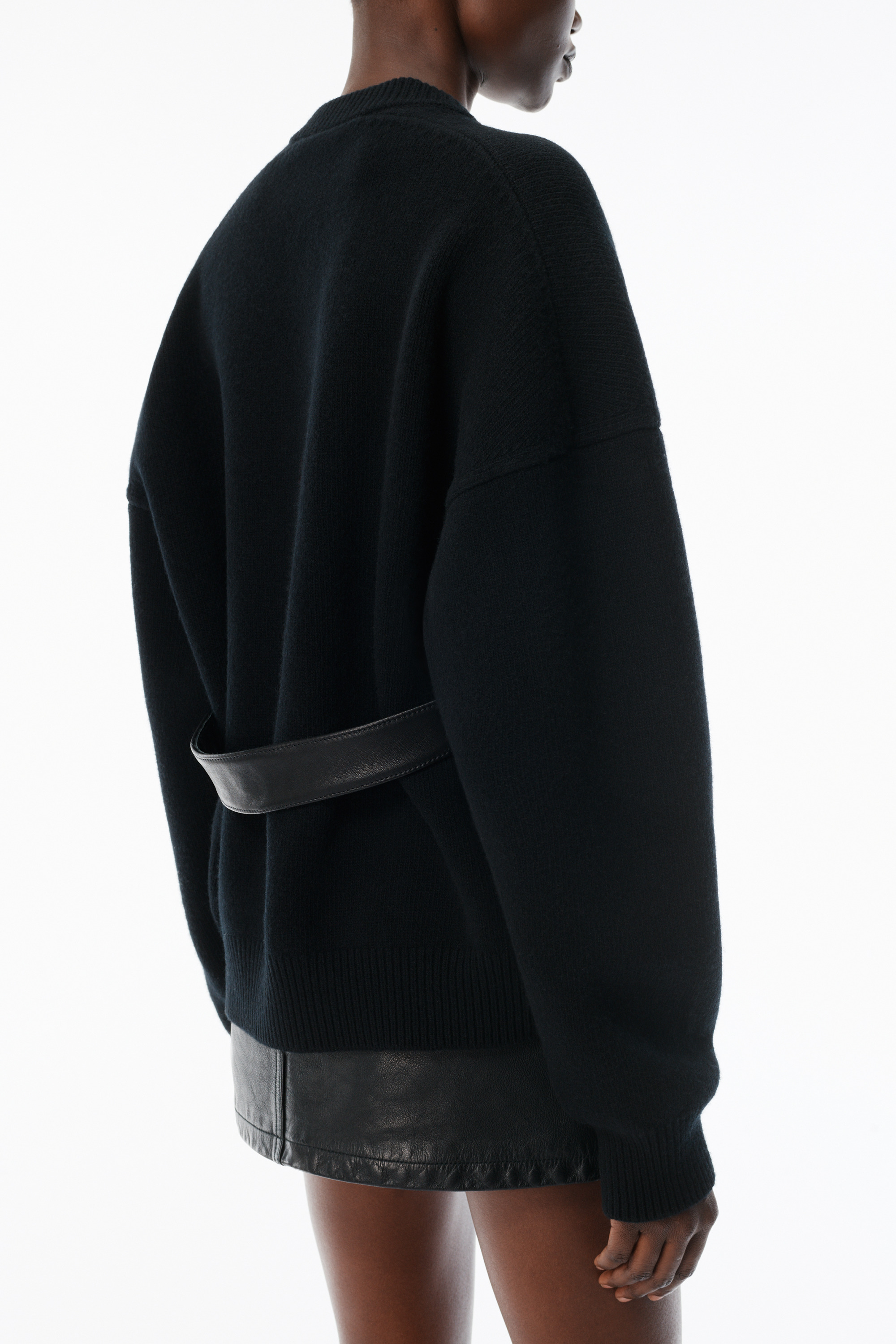 Black Wool-Cotton Draped Back Cardigan - 4