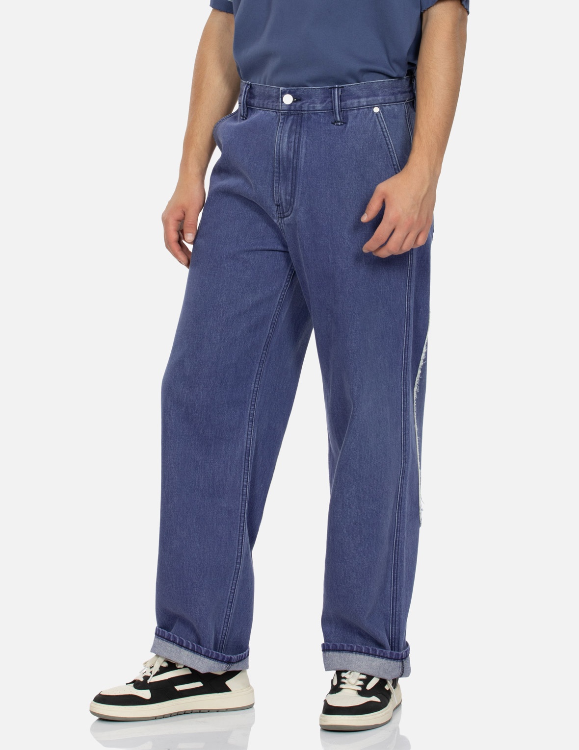 DAICOCK WITH FRINGED EDGES BAGGY FIT WORK JEANS - 8