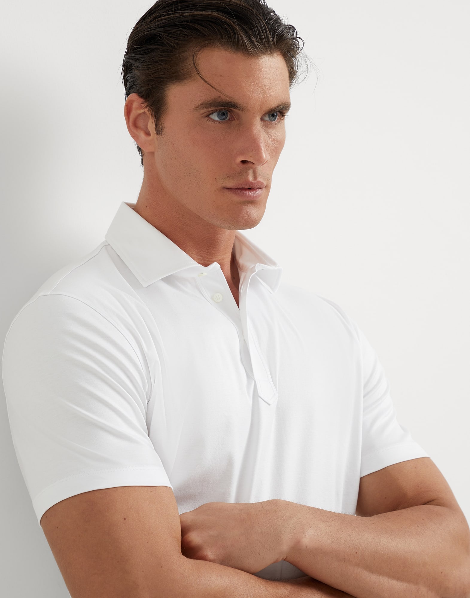 Cotton jersey basic fit polo with shirt-style collar - 3