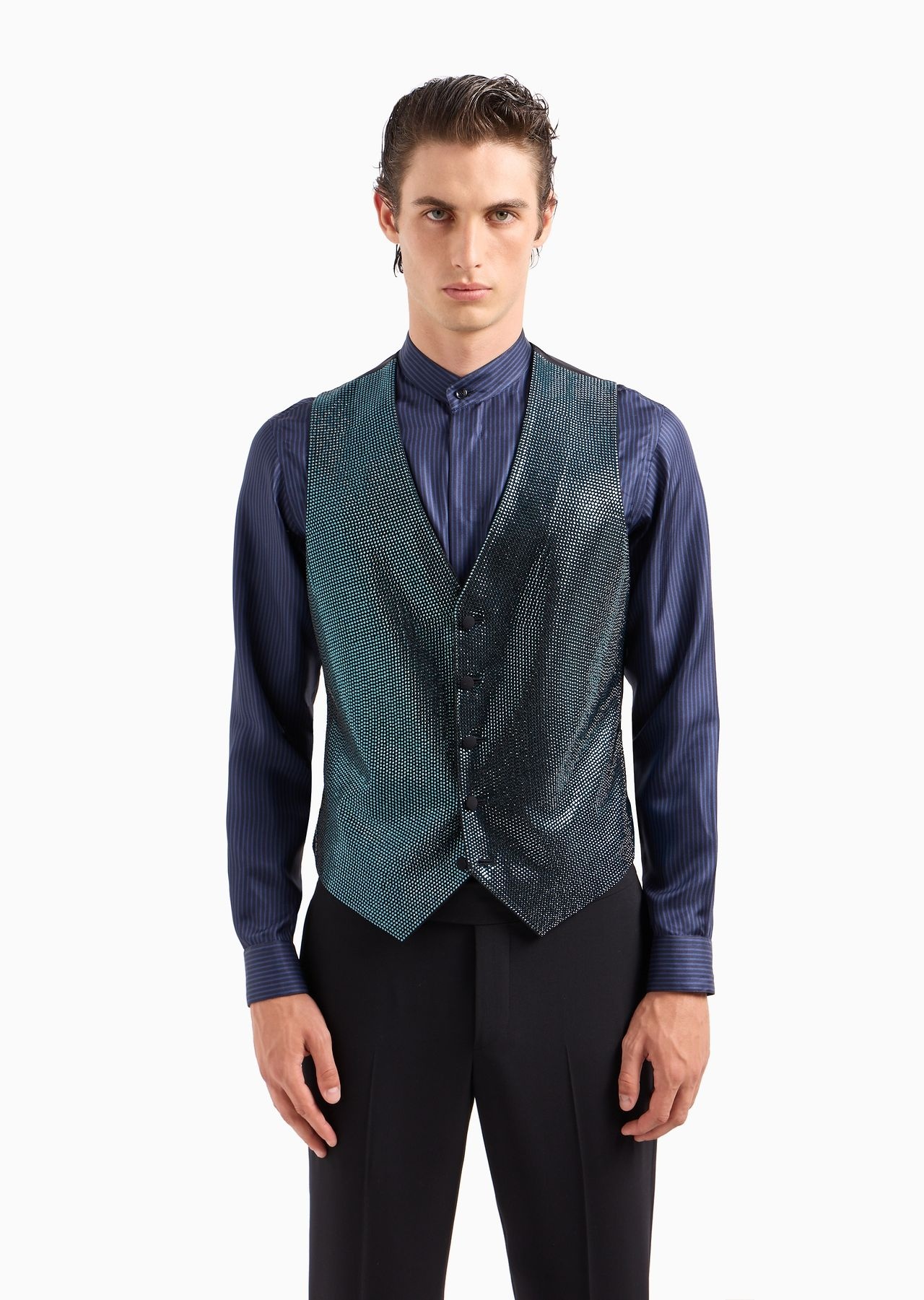 Single-breasted wool-crêpe waistcoat with rhinestone embroidery - 2