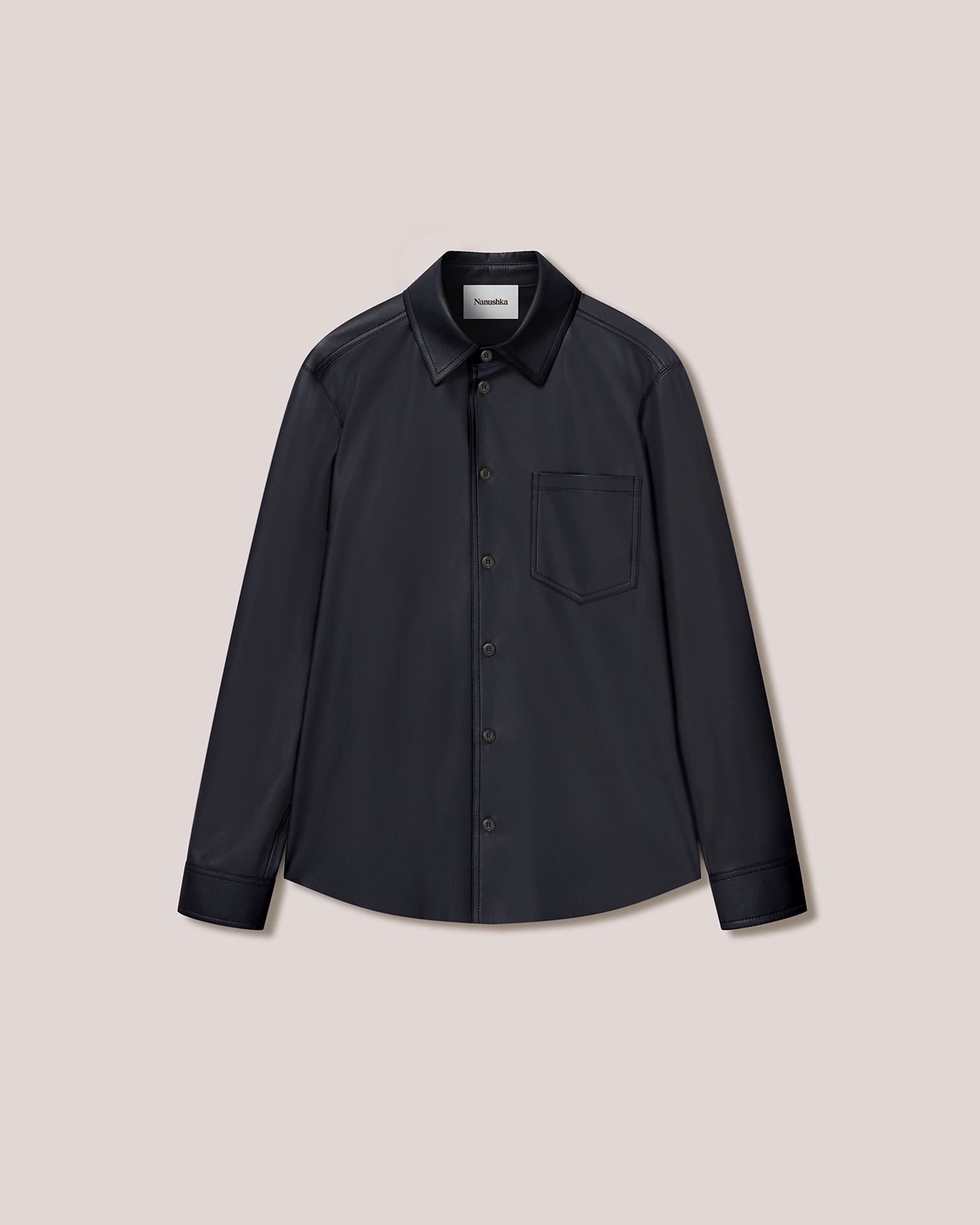 JOSIA - Vegan leather angular collared shirt - Navy - 1