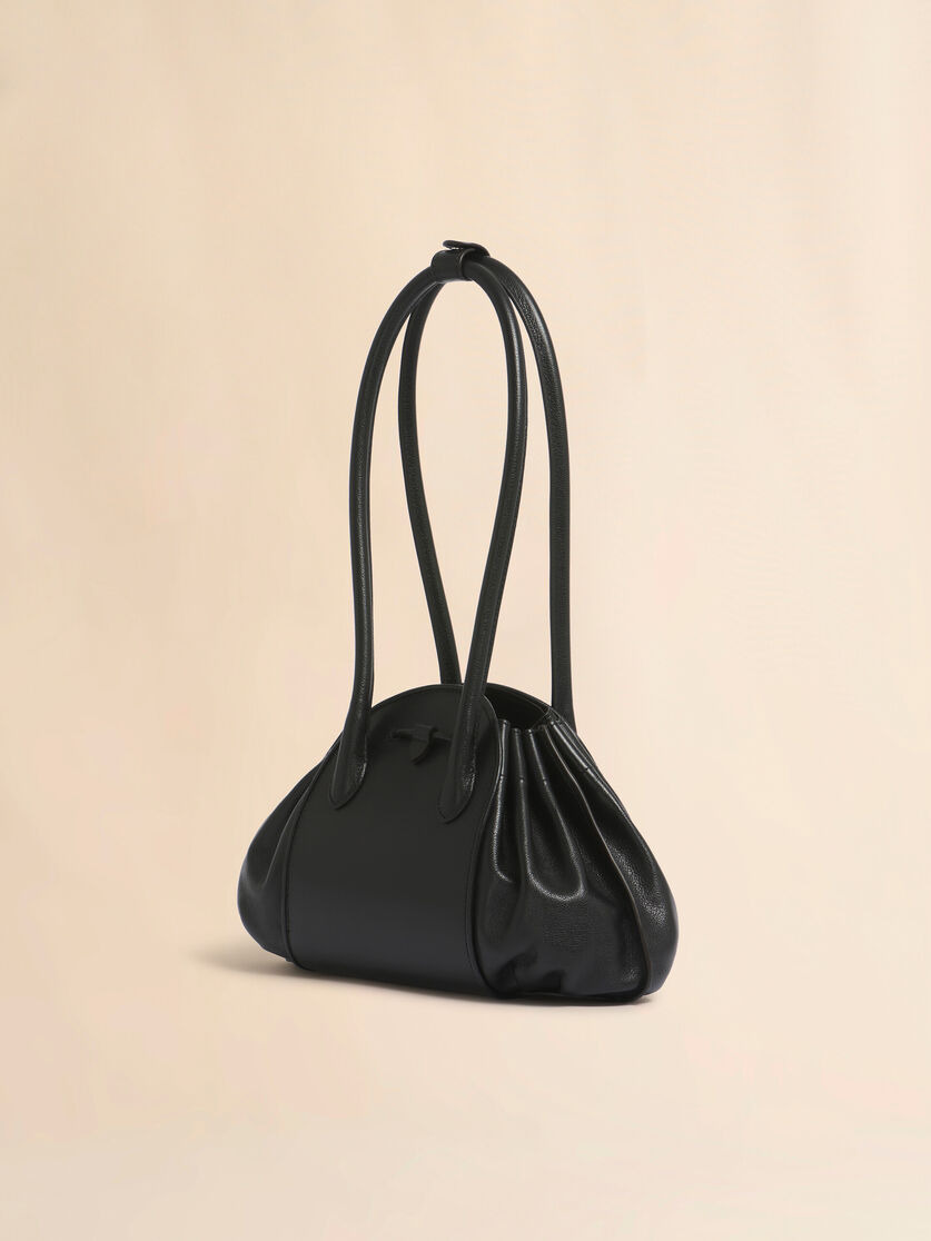 BLACK LEATHER TULIPEA SHOULDER SHOPPER - 3