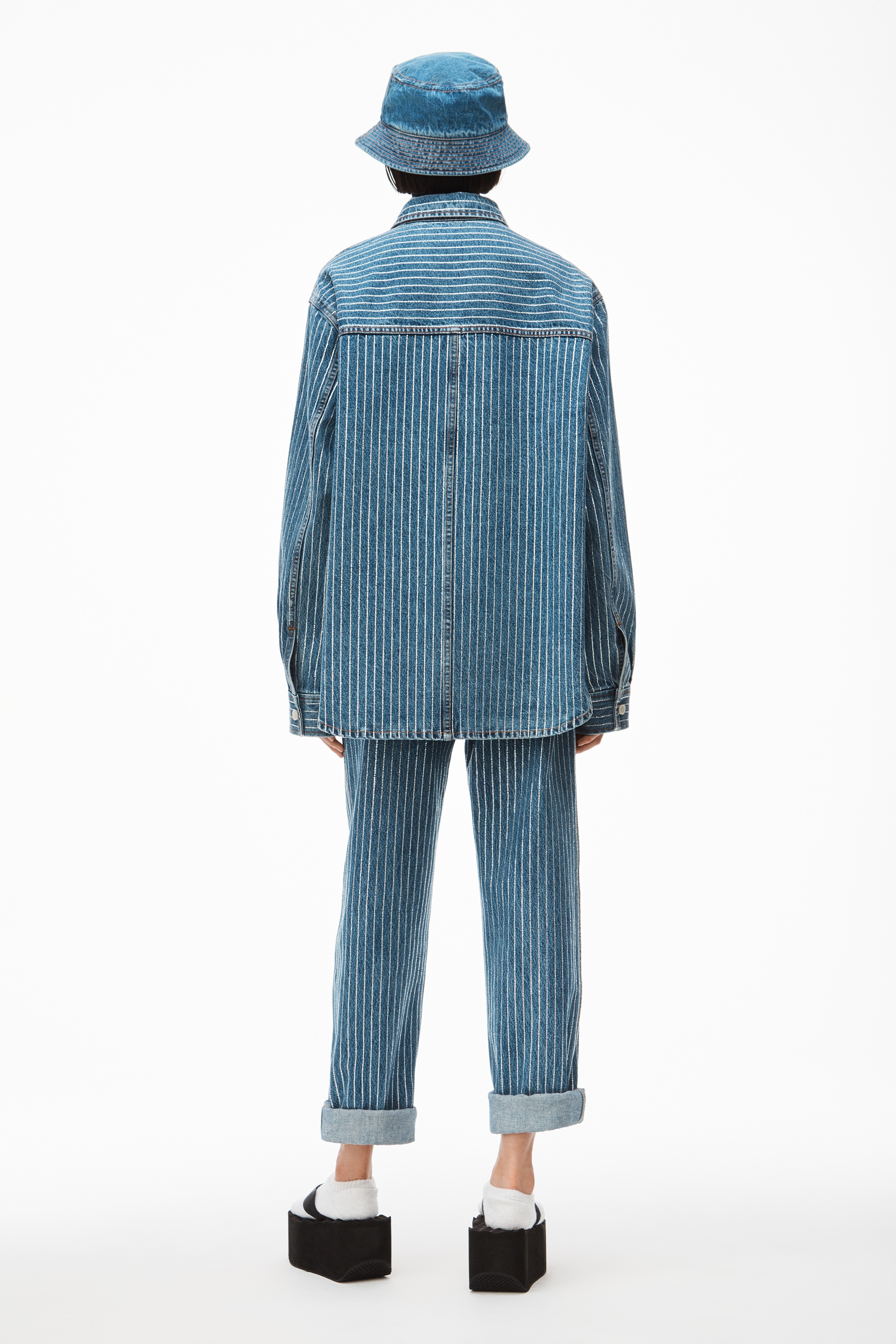 CRYSTAL STRIPE OVERSIZED SHIRT IN DENIM - 4