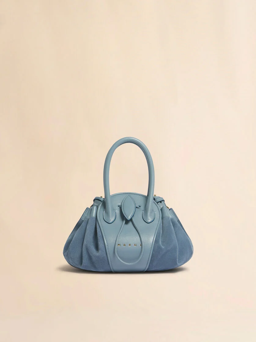 BLUE LEATHER AND SUEDE TULIPEA SMALL HANDBAG - 1