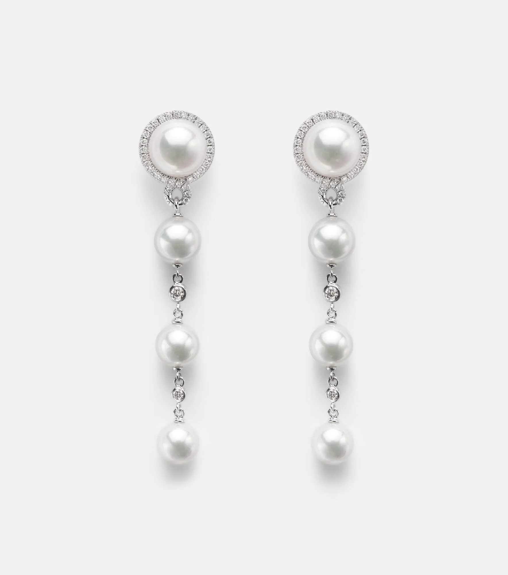 18kt white gold earrings with pearls and diamonds - 1