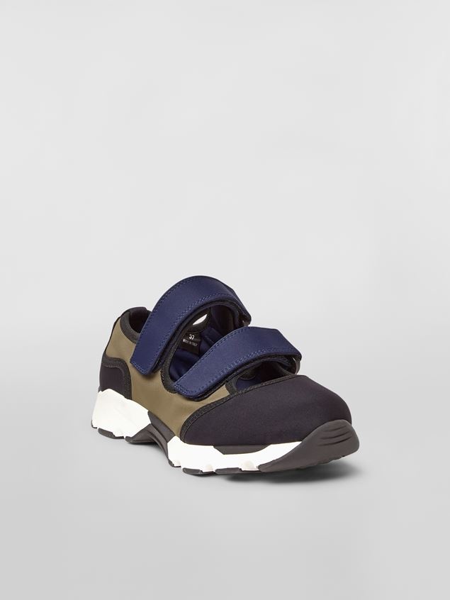 BLACK GREEN AND BLUE TECHNICAL FABRIC SNEAKER WITH HOOK AND LOOP FASTENERS - 2