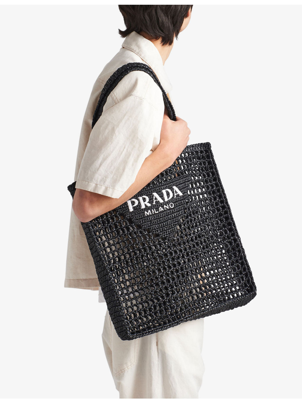 Brand-embroidered crochet tote bag - 2