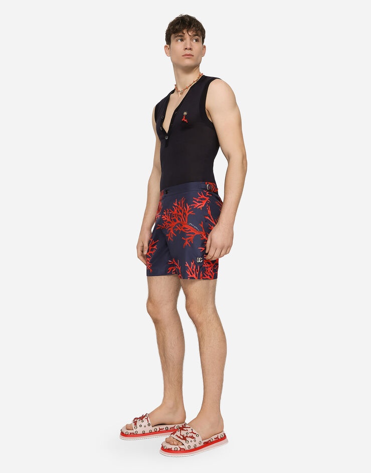Mid-length swim shorts with coral print - 3
