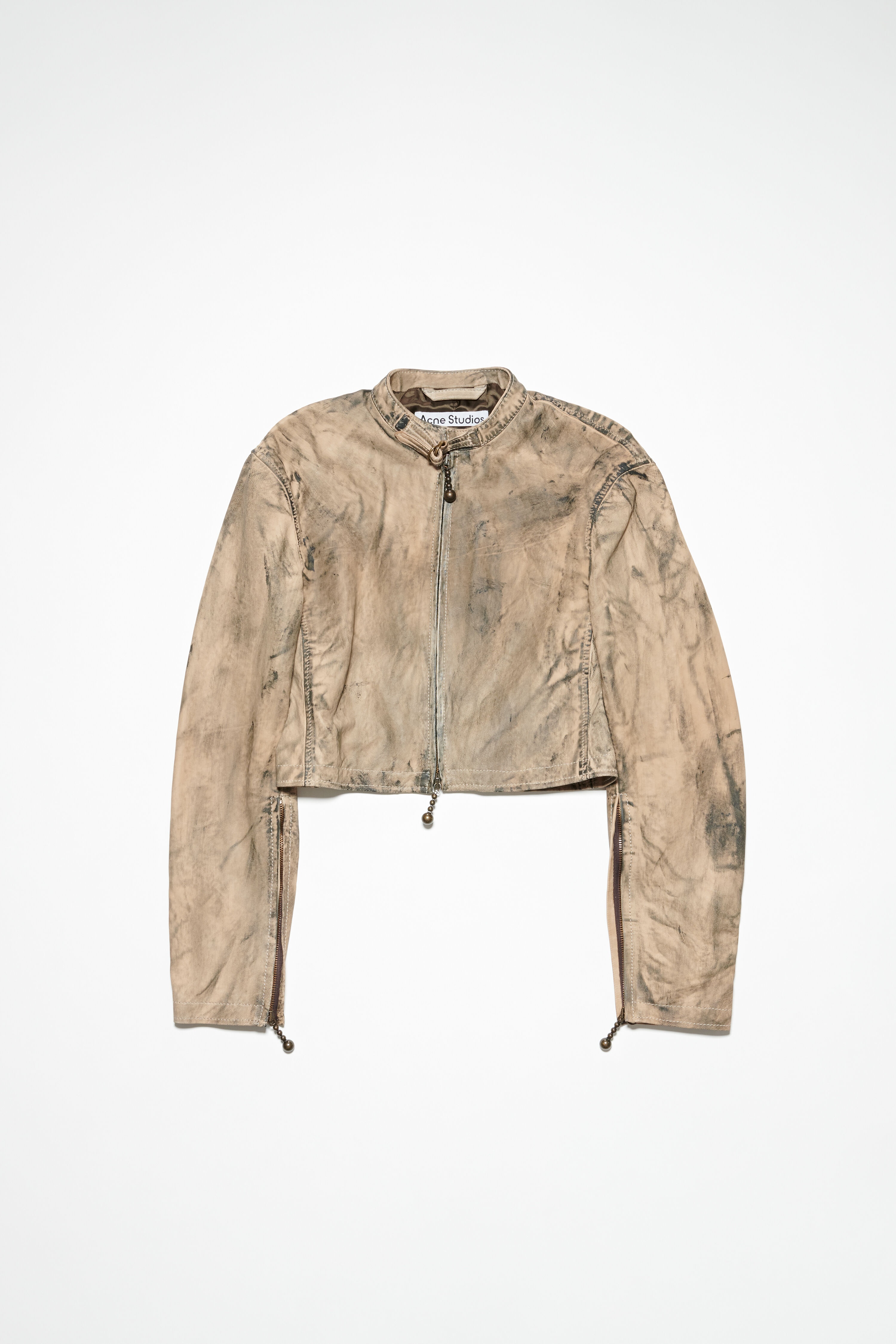 Painted leather biker jacket - Beige/green - 6