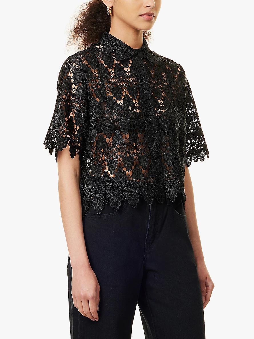 Lace short-sleeve woven shirt - 3