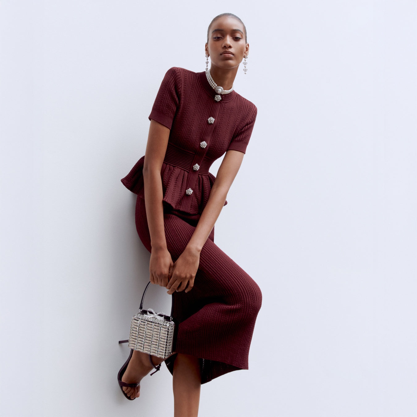 Bordeaux Pointelle Knit Midi Dress - 6
