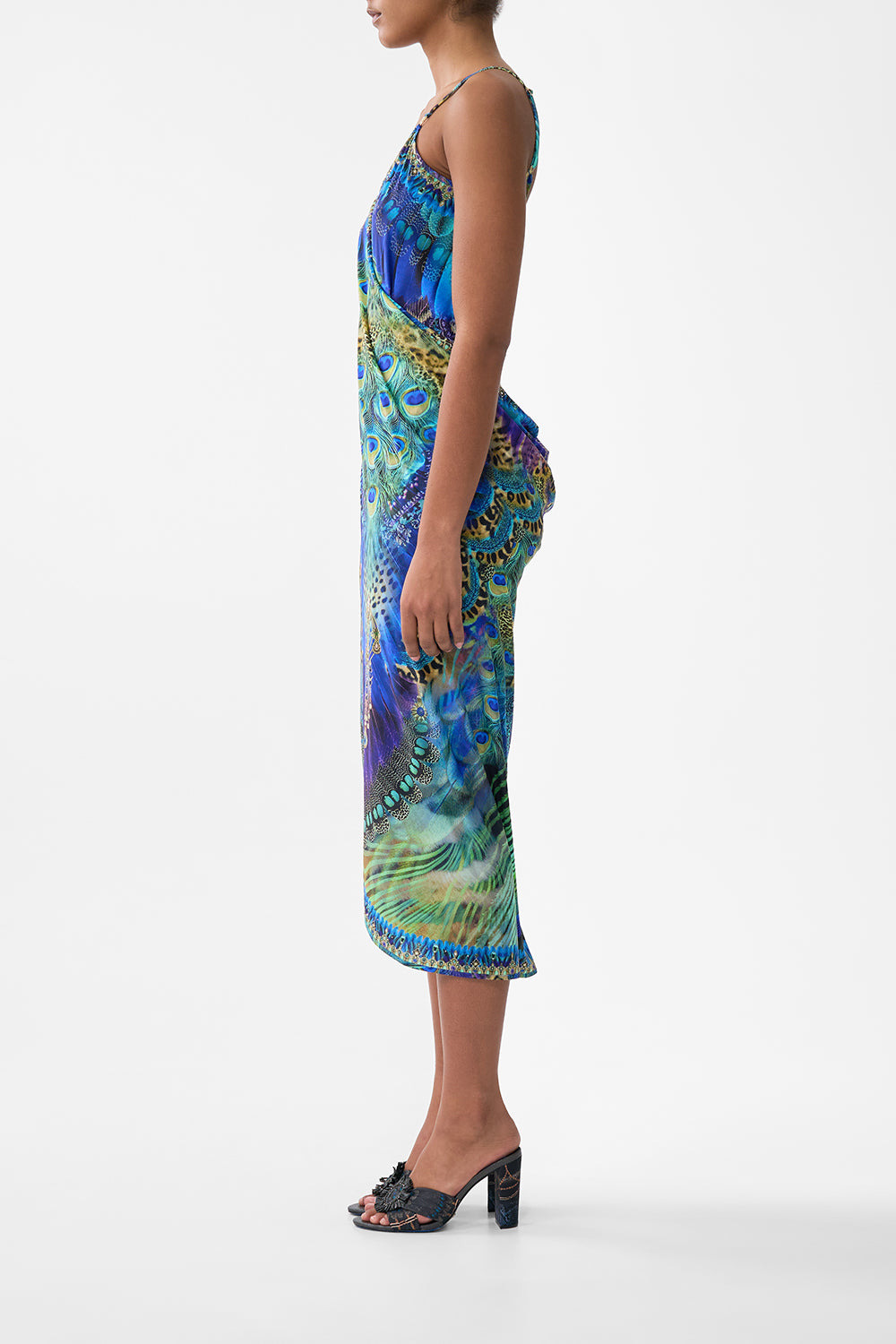 WRAP FRONT BACKLESS BEACH MIDI DRESS WITH TRIMS - 4
