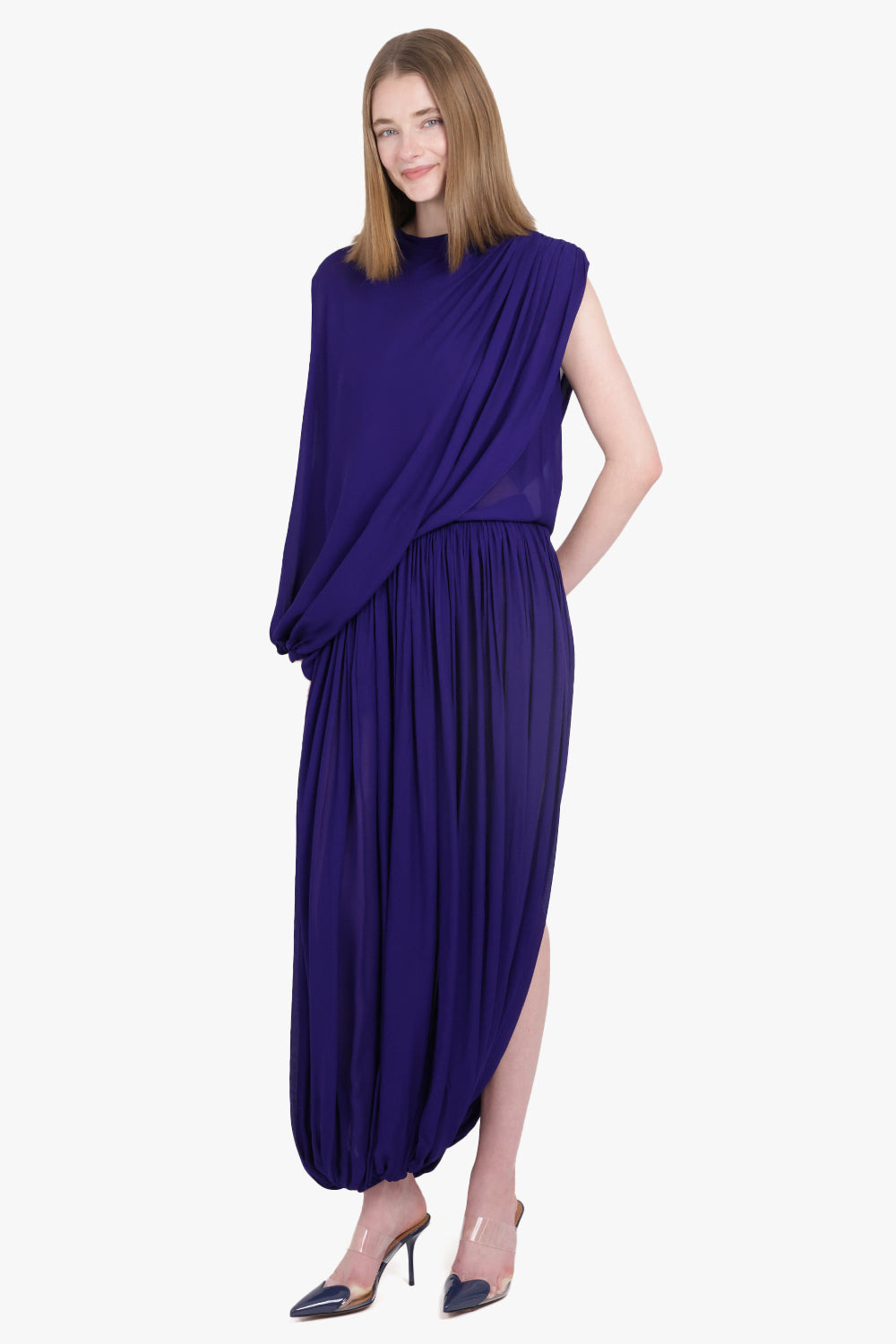 ASYMMETRIC DRAPE BALLOON TOP | PURPLE - 3