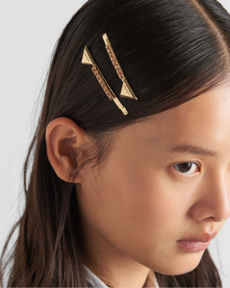 Prada Embellished brass hair clip outlook