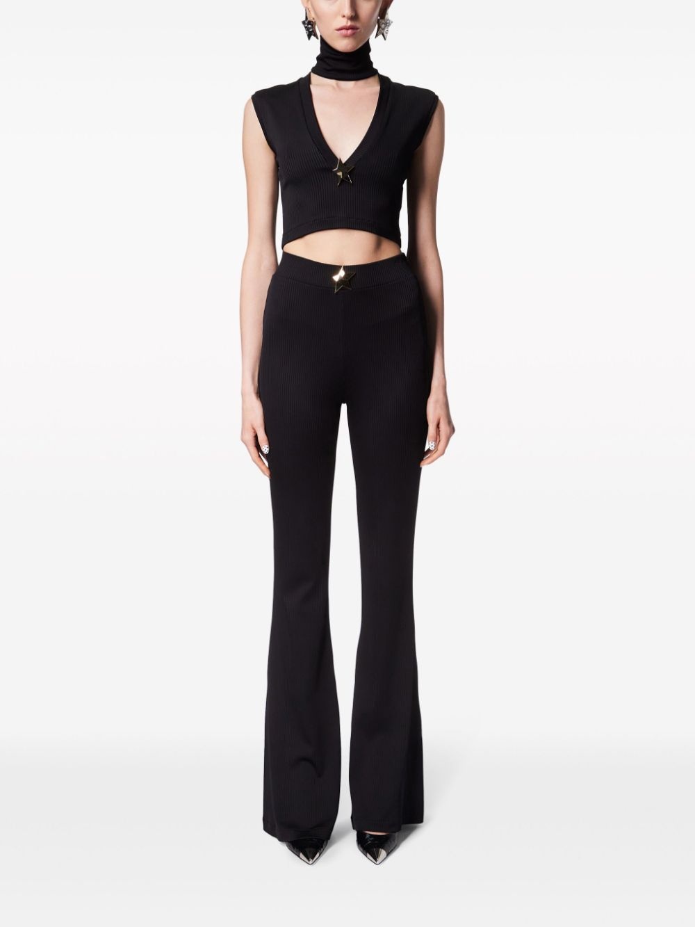 star-stud rib-knit crop top - 2
