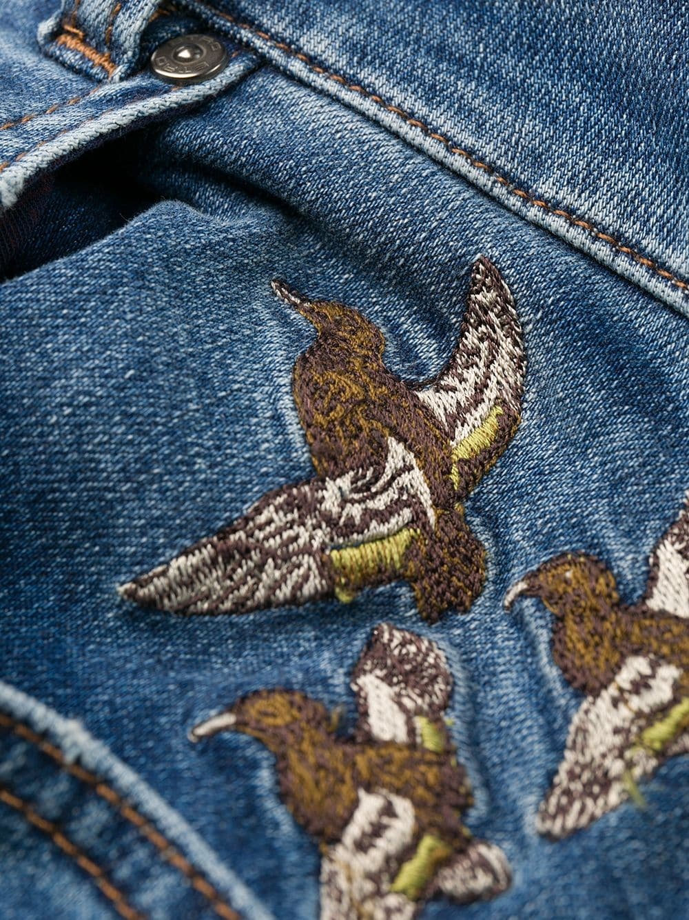 duck-embroidered slim-fit jeans - 7