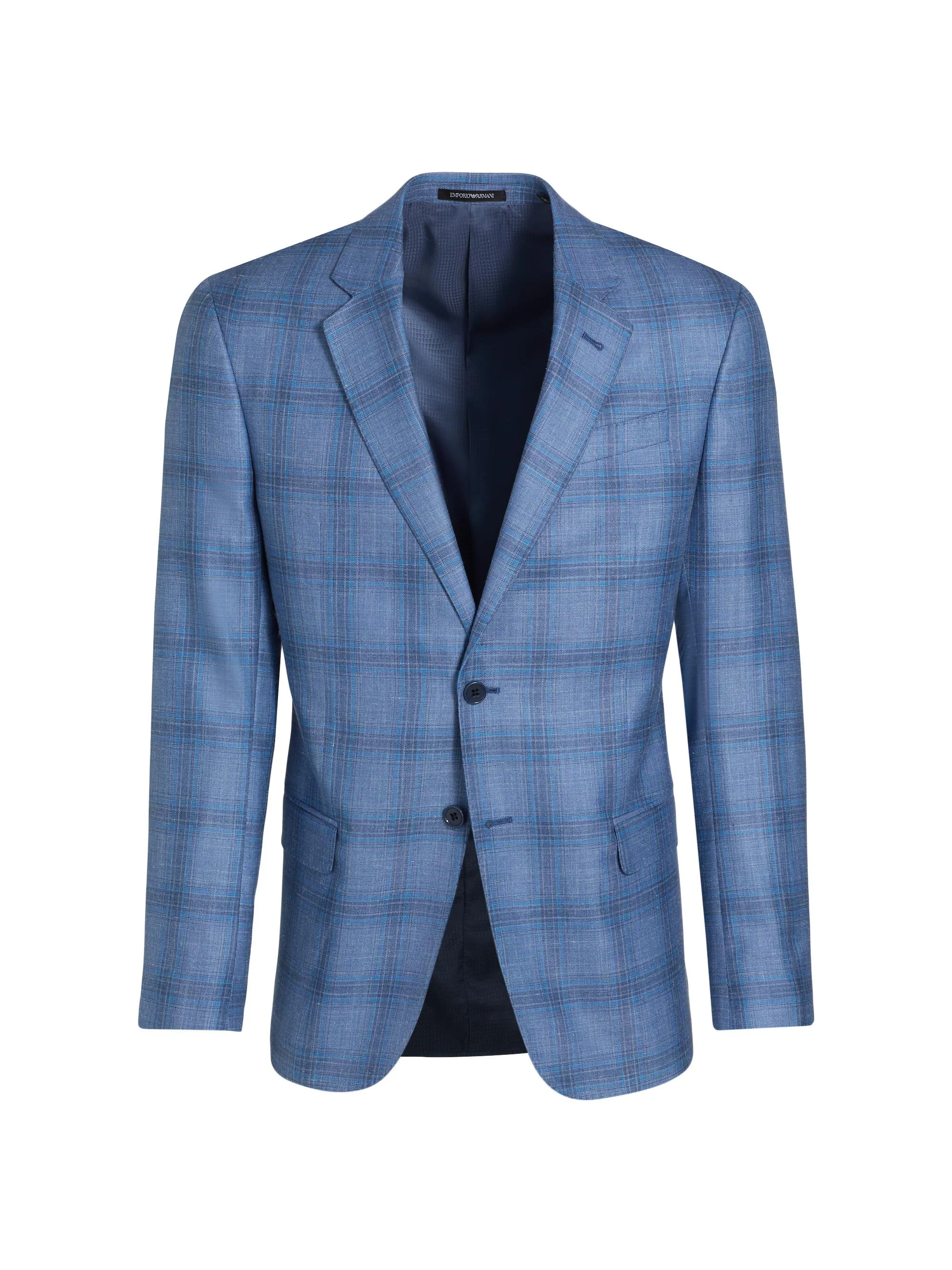 Men's Plaid Single-Breasted Jacket - Blue - 1