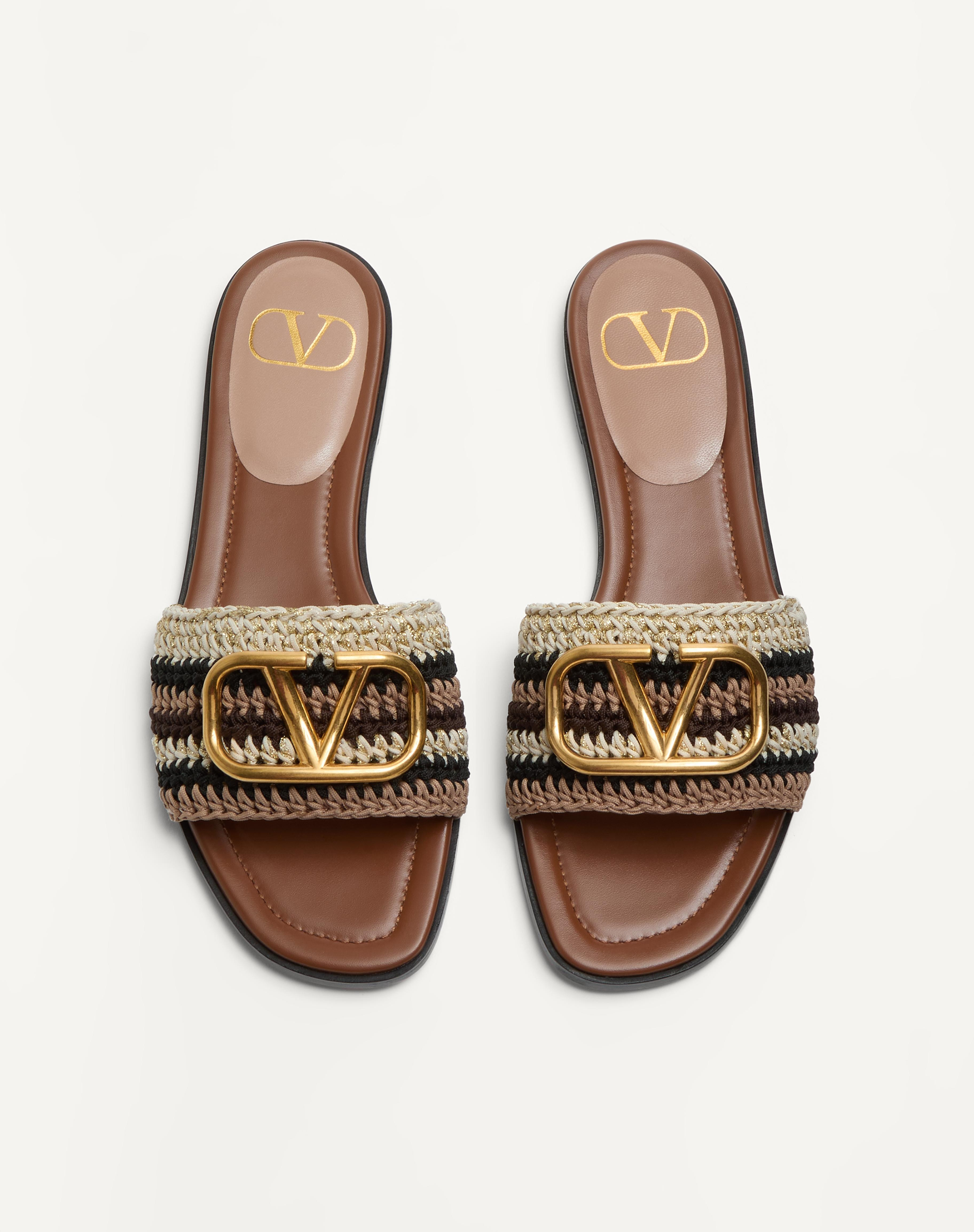 VLOGO SIGNATURE SLIDE SANDAL WITH CROCHET EMBROIDERY - 5