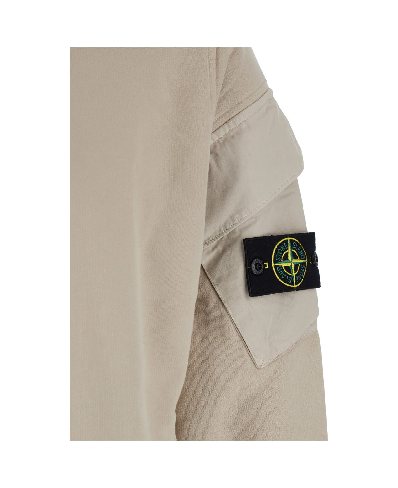 Beige Sweatshirt With Fixed Hood And Logo Patch On The Sleeve In Cotton Man - 3