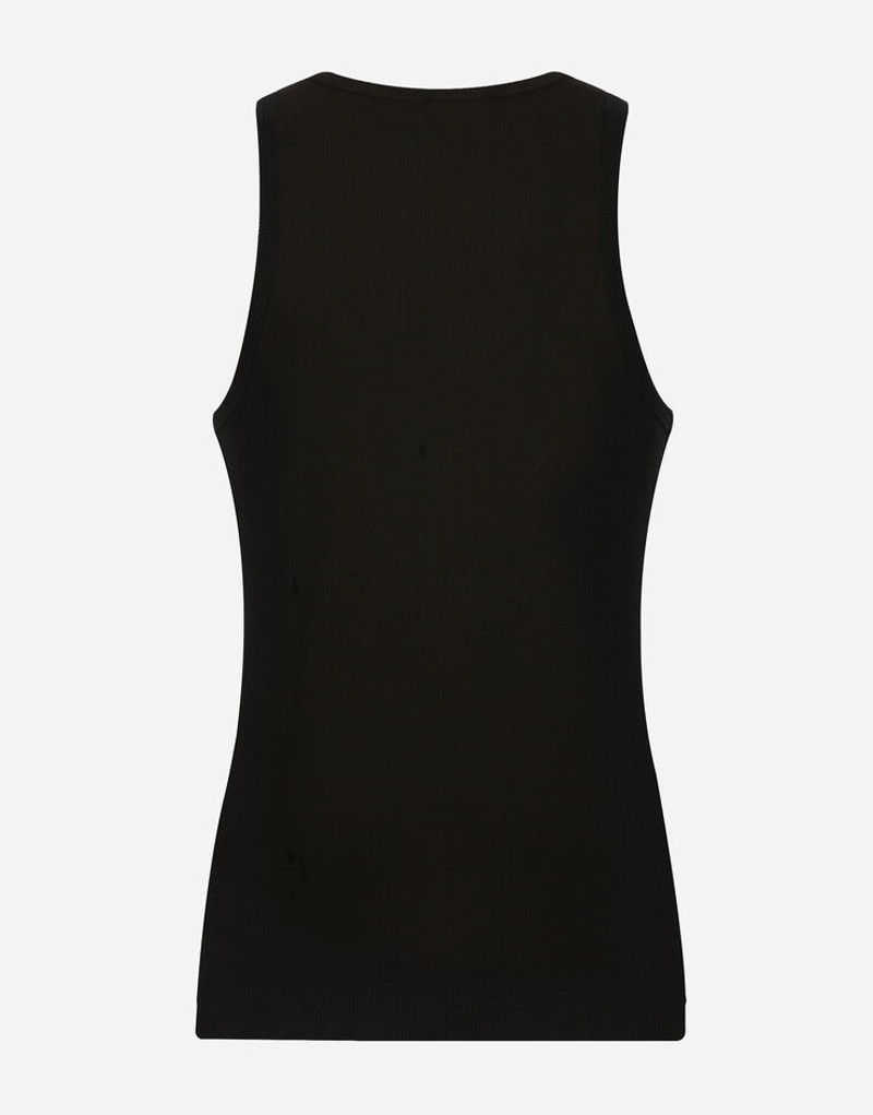 Dolce & Gabbana Fine-rib cotton singlet with patch outlook