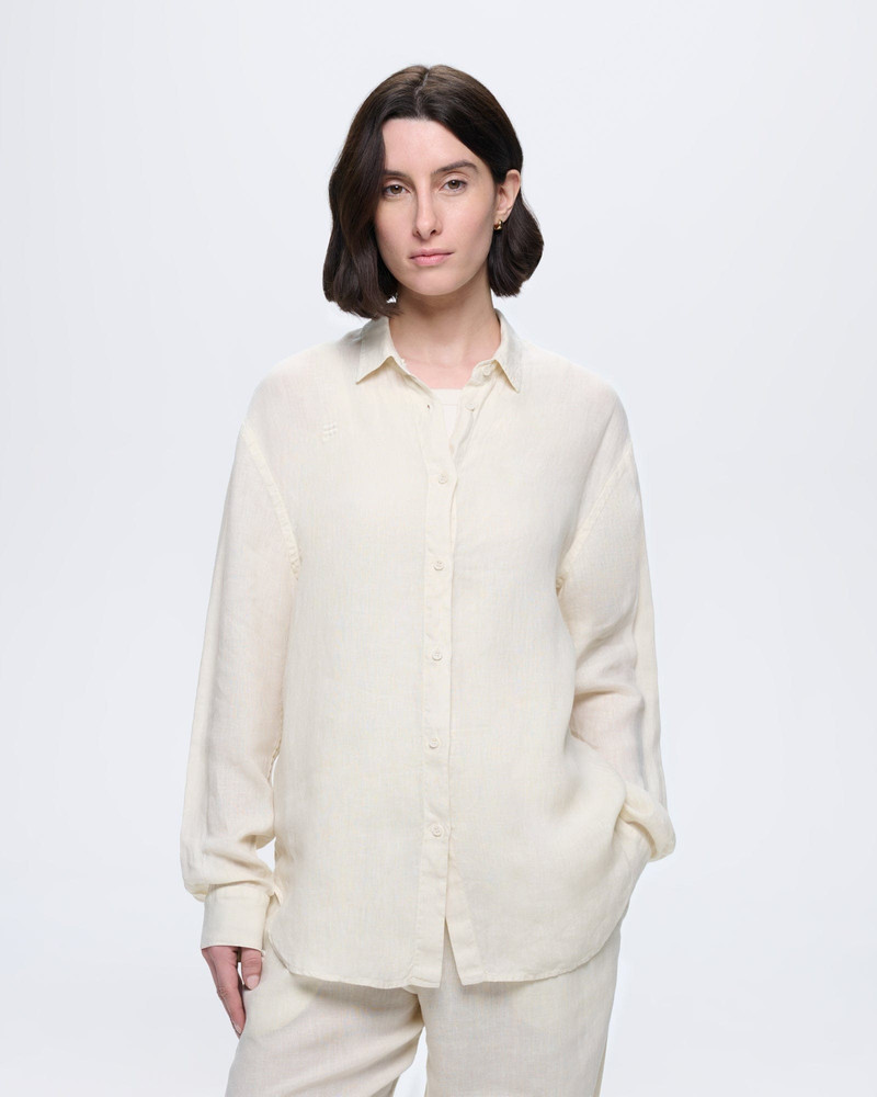 PANGAIA Womens Linen Overshirt - Bone White outlook
