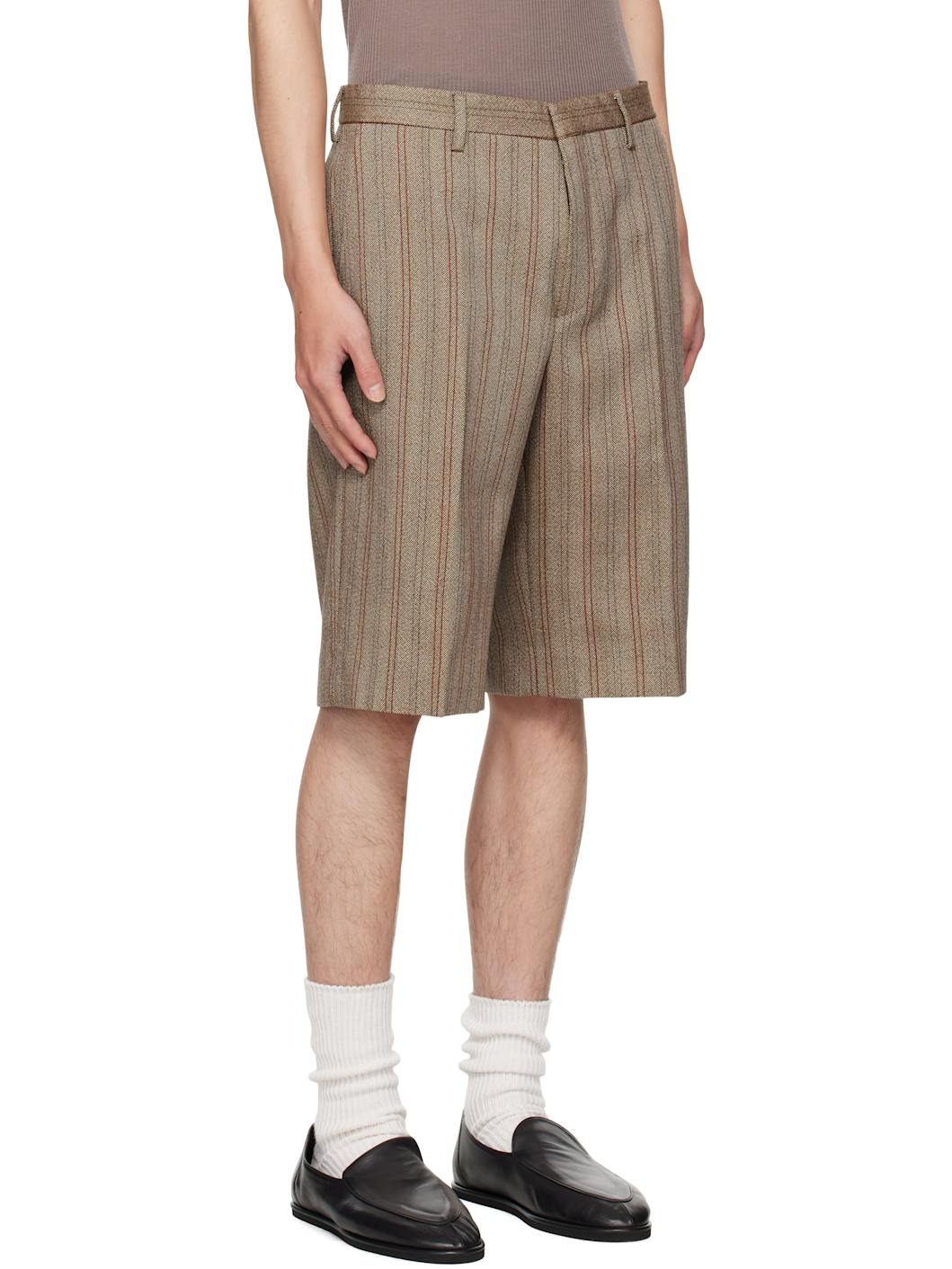 Beige Striped Shorts - 2