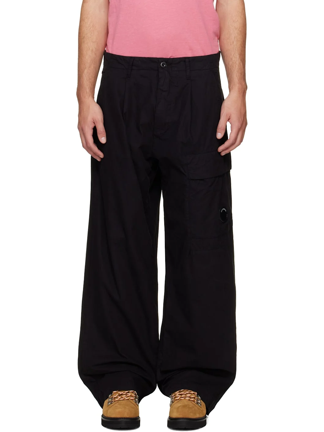 Black Micro-Reps Boxy Pleats Cargo Pants - 1