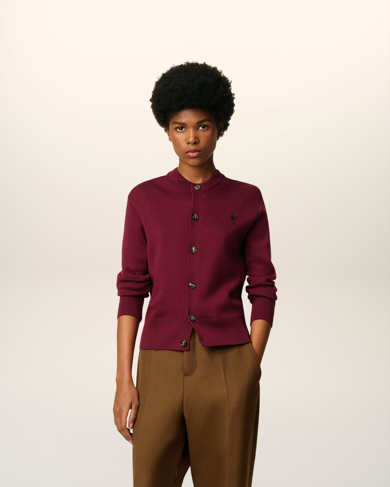 AMI Paris BURGUNDY WOOL AMI DE COEUR CARDIGAN outlook
