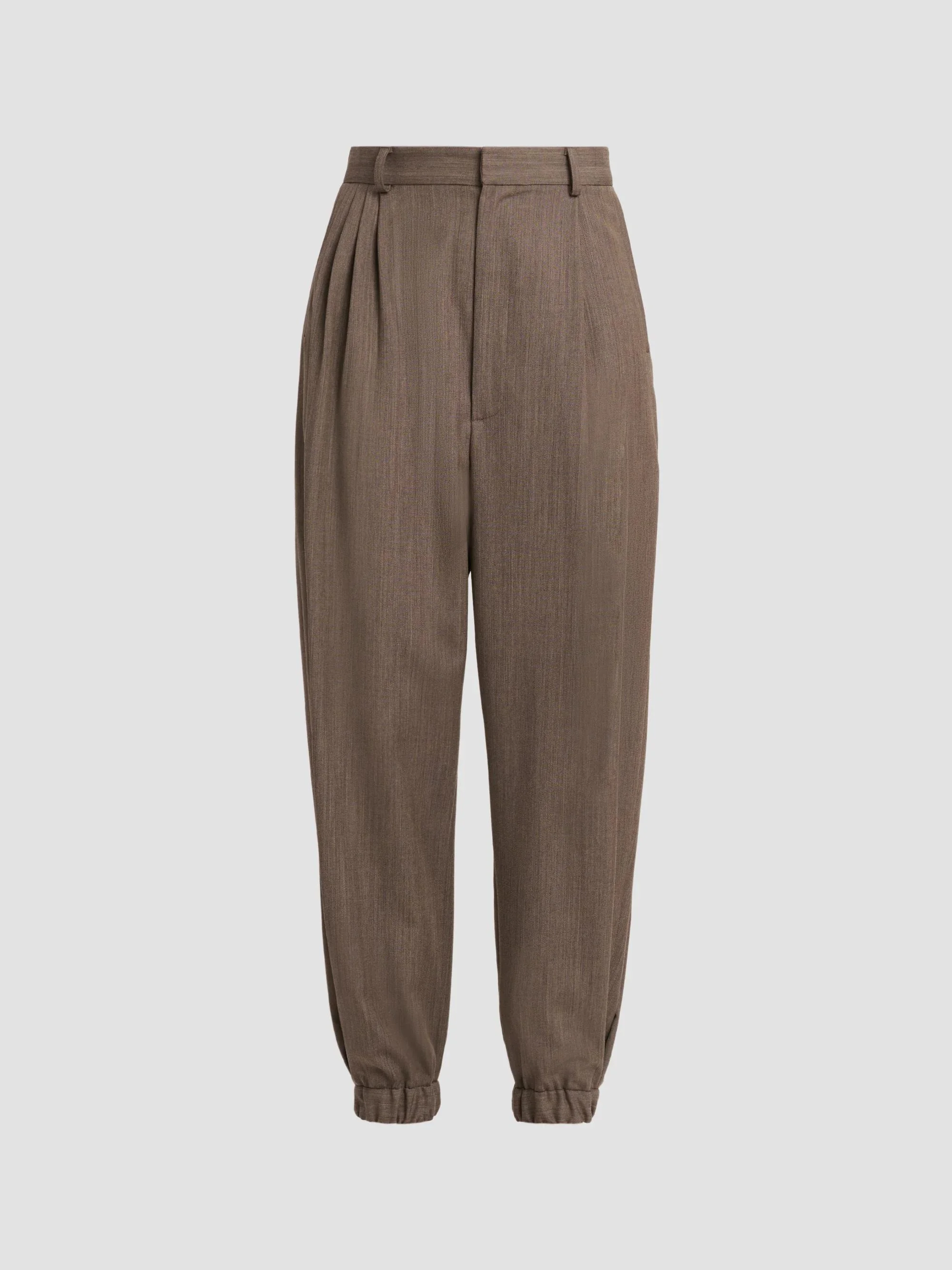 Women's Pleated Wool Trousers - Brown - 1