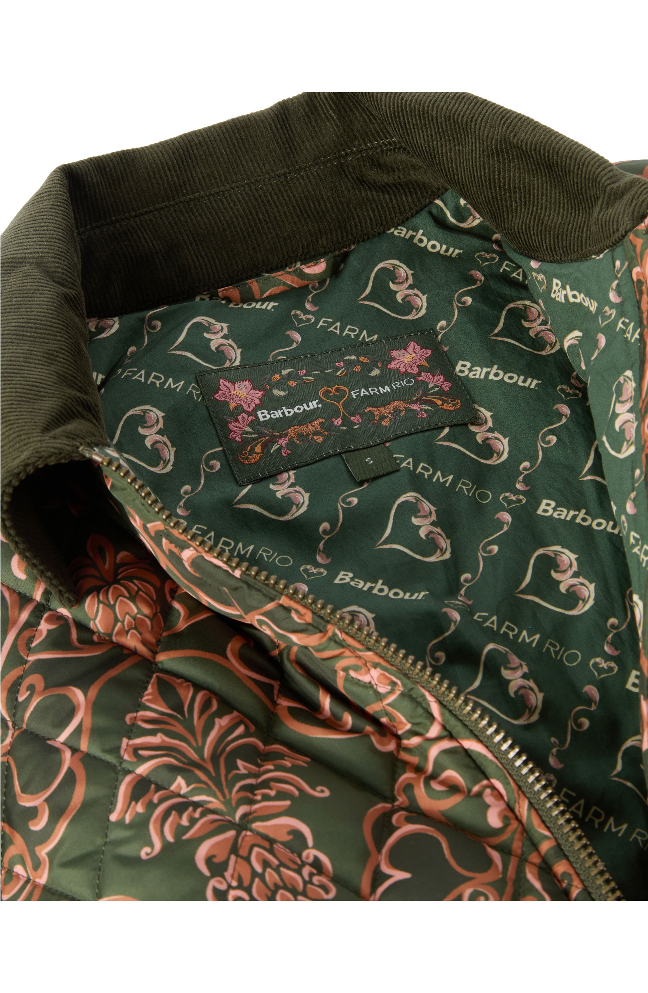 Barbour x FARM Rio Luisa Quilted Jacket in Pineapple/Green Heart Print at Nordstrom - 6