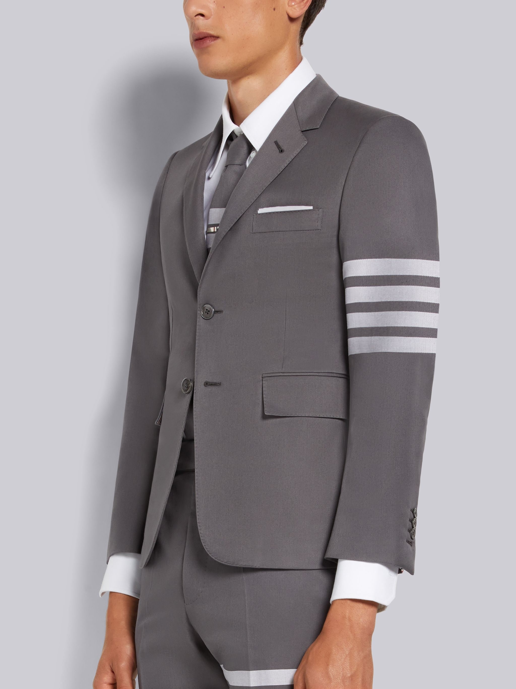 Medium Grey Cotton Suiting Engineered 4-Bar Classic Jacket - 2