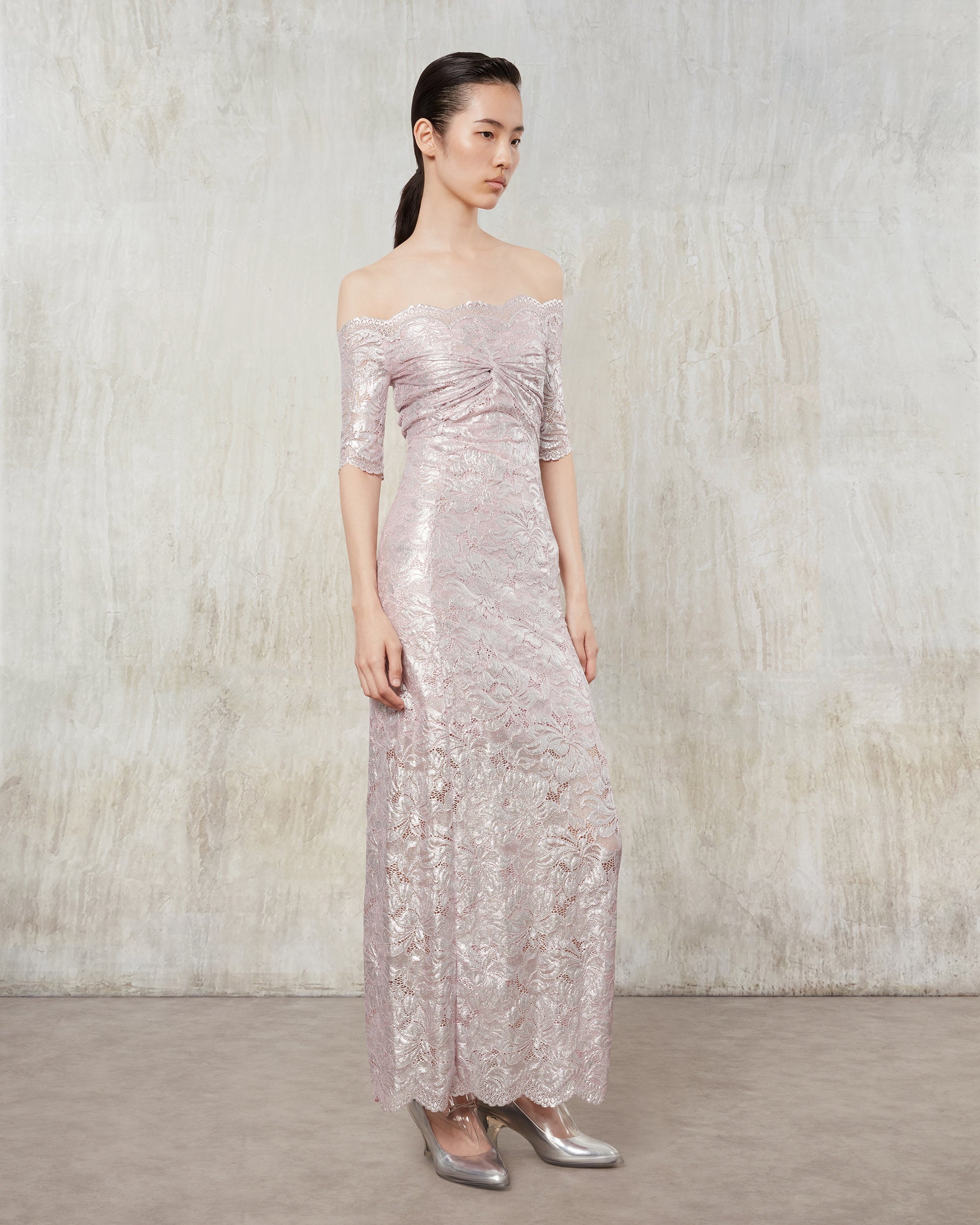 Metallic Lace Off-Shoulder Maxi Dress - 6