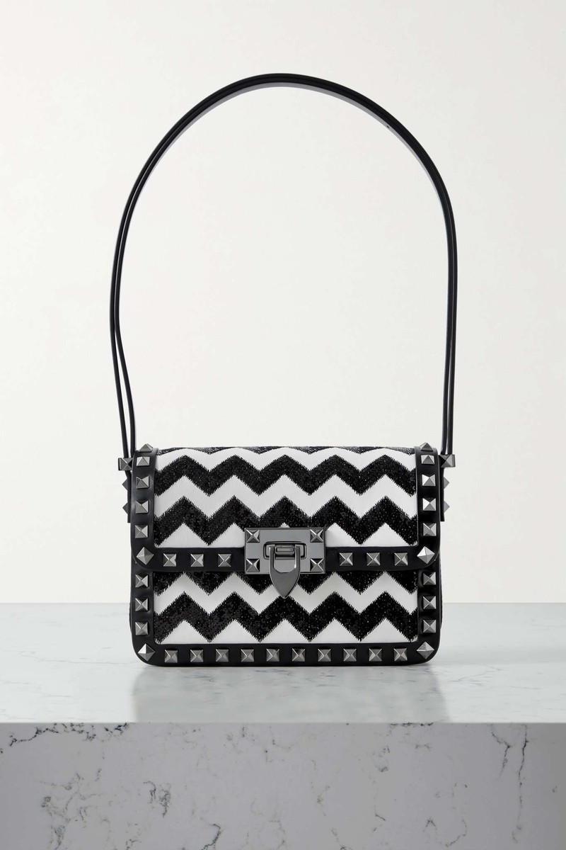 Rockstud small sequin-embellished two-tone leather shoulder bag 1
