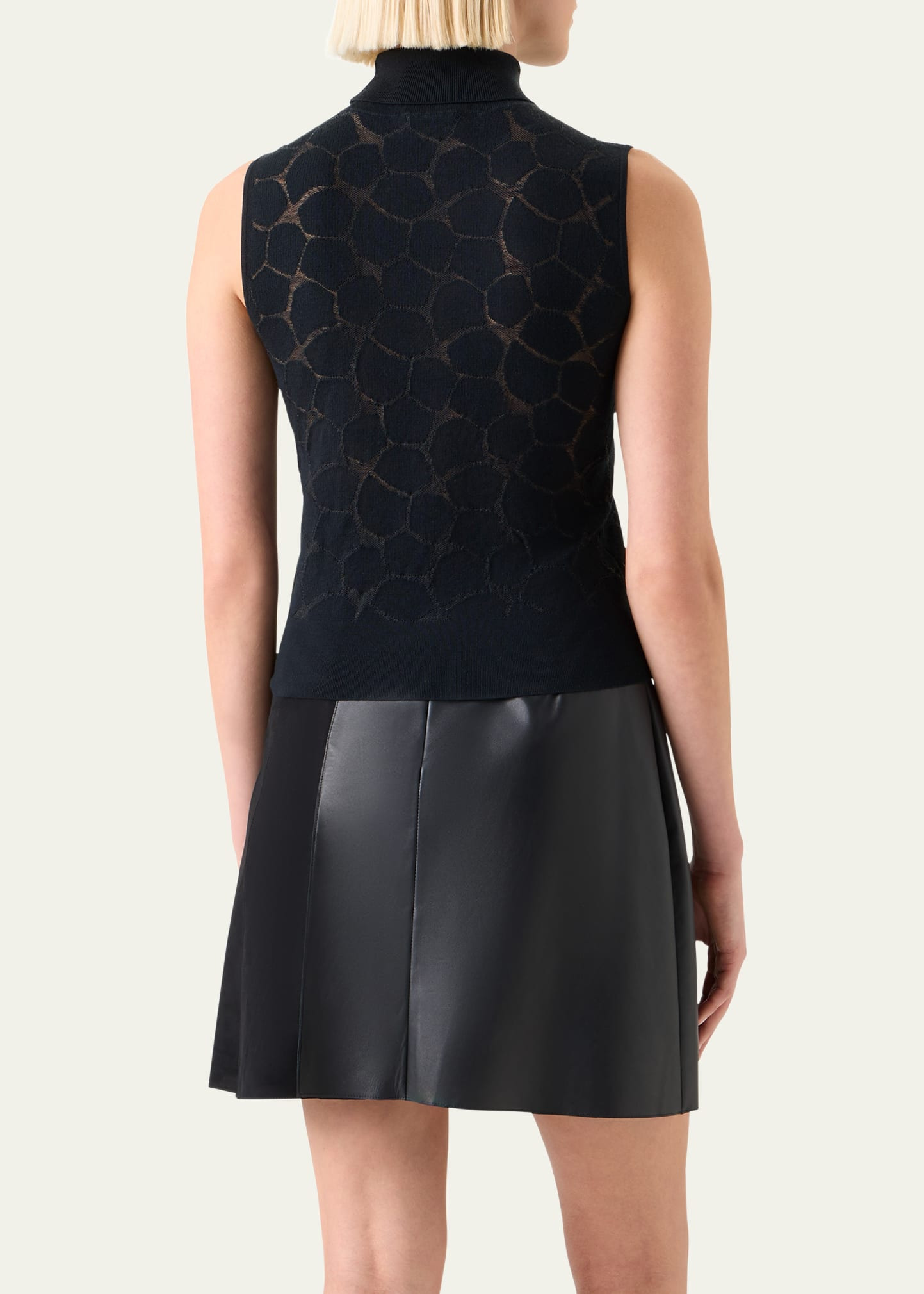 Broken Stone Jacquard Knit Sleeveless Turtleneck Sweater - 3