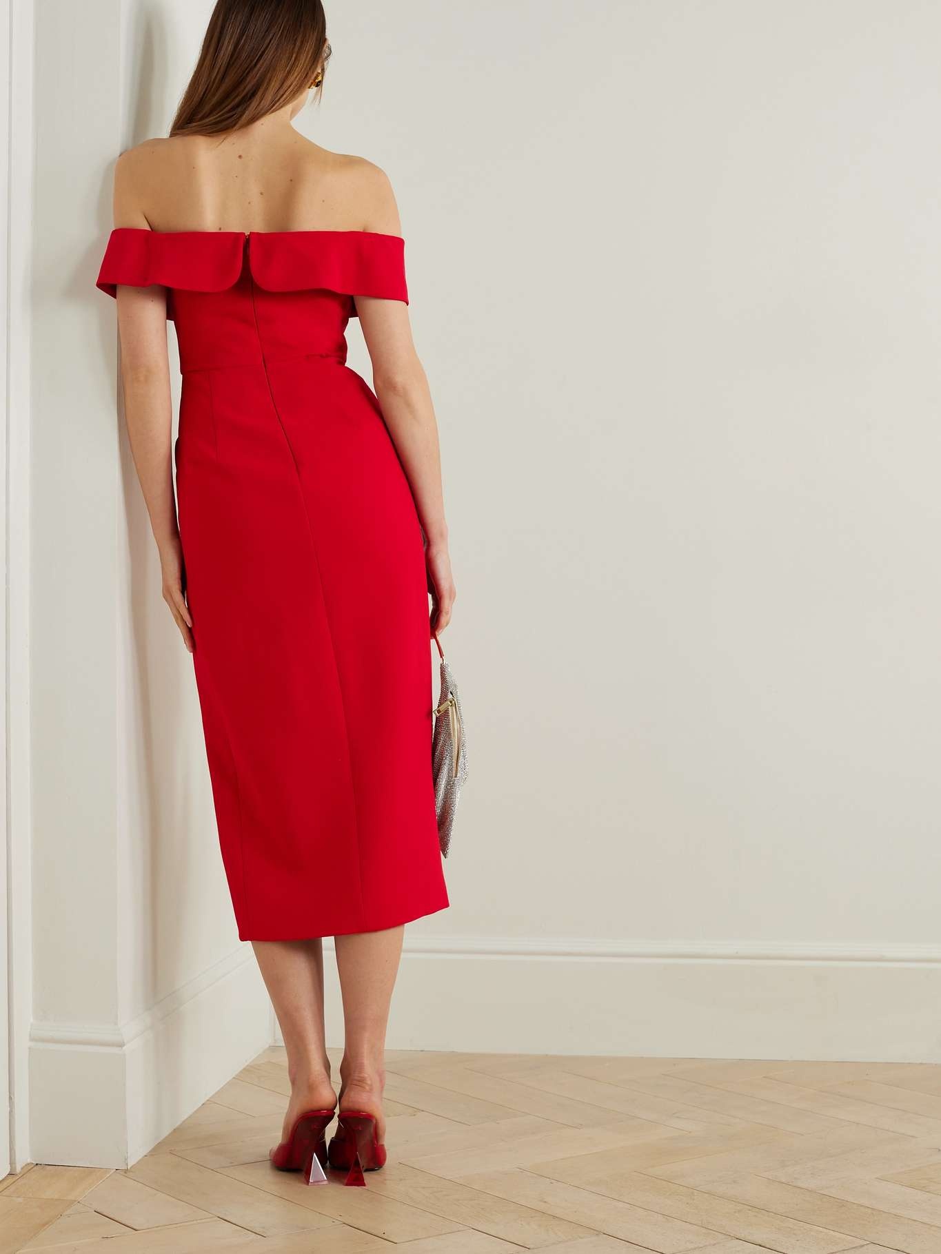 Off-the-shoulder bow-embellished crepe midi dress - 3