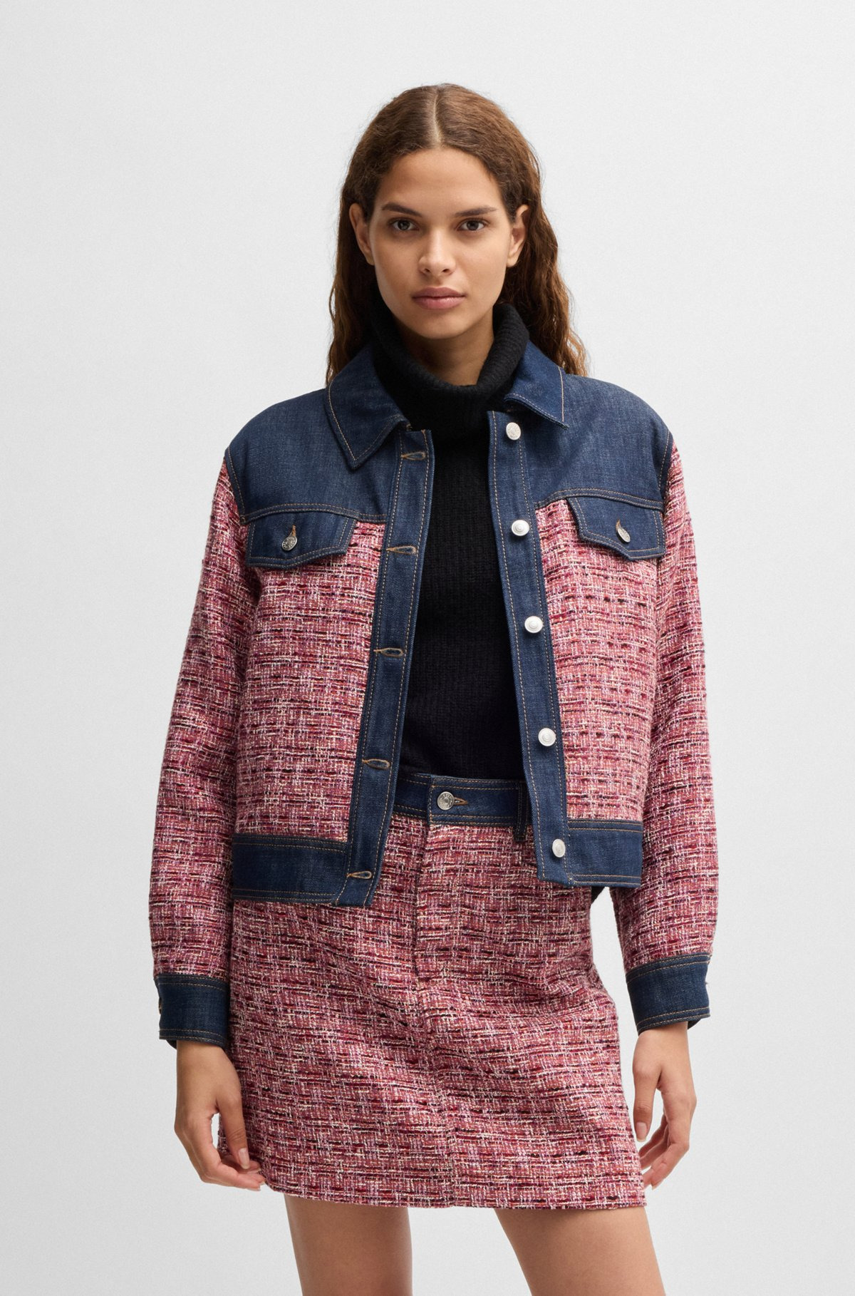MULTICOLORED-TWEED JACKET WITH DENIM TRIMS - 2