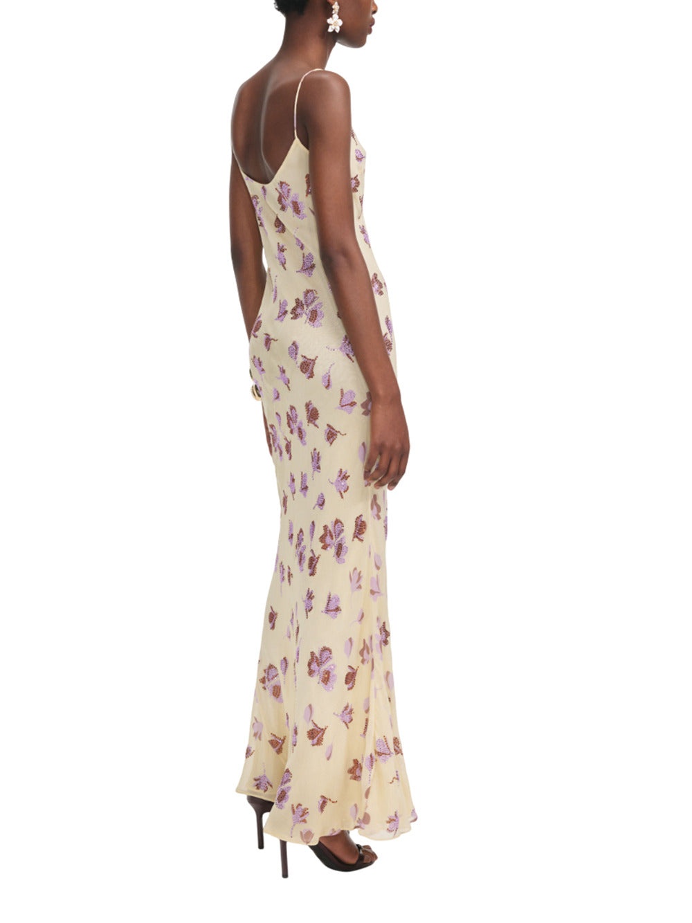Yellow Floral Rhinestone Maxi Dress - 3