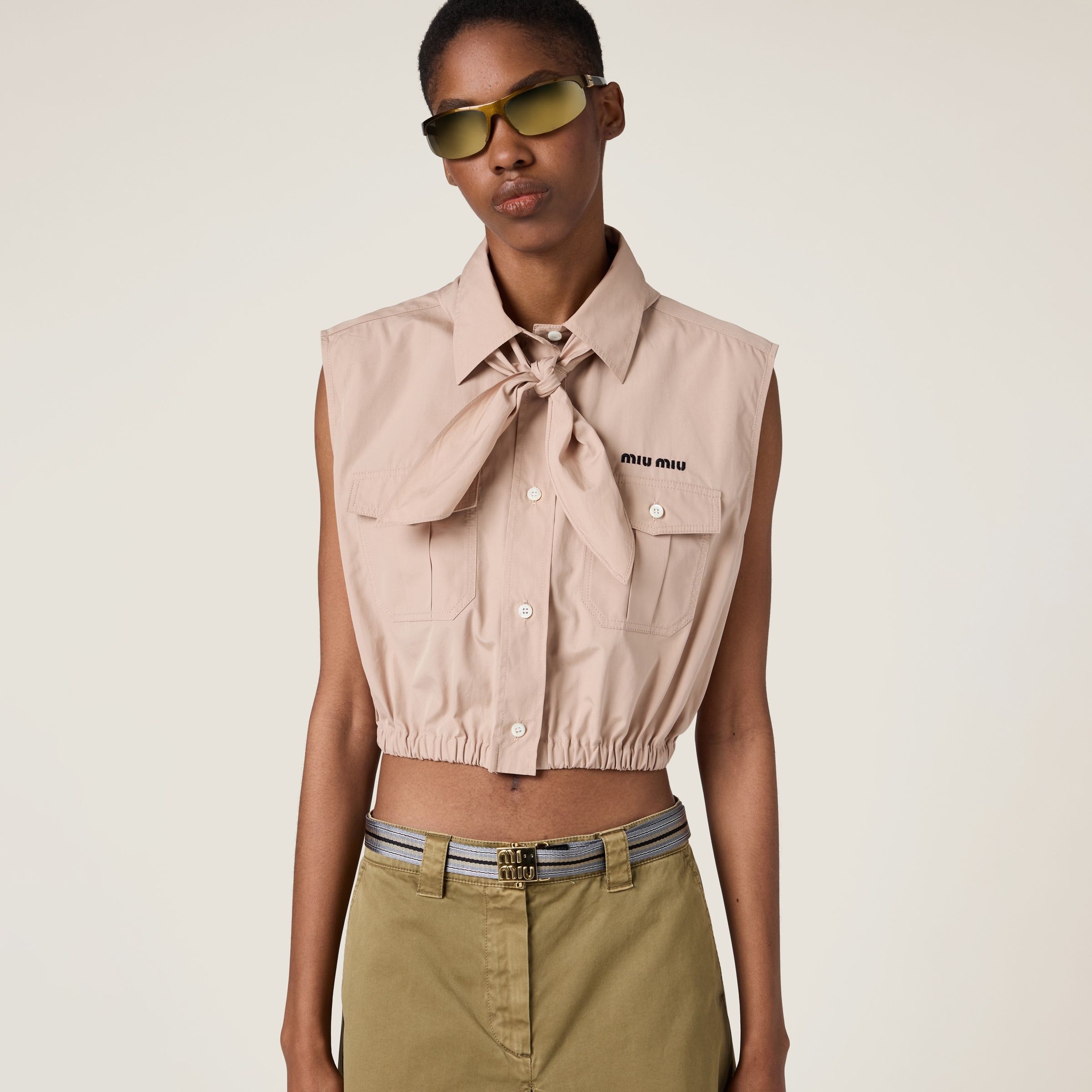 Sleeveless poplin shirt with scarf - 4