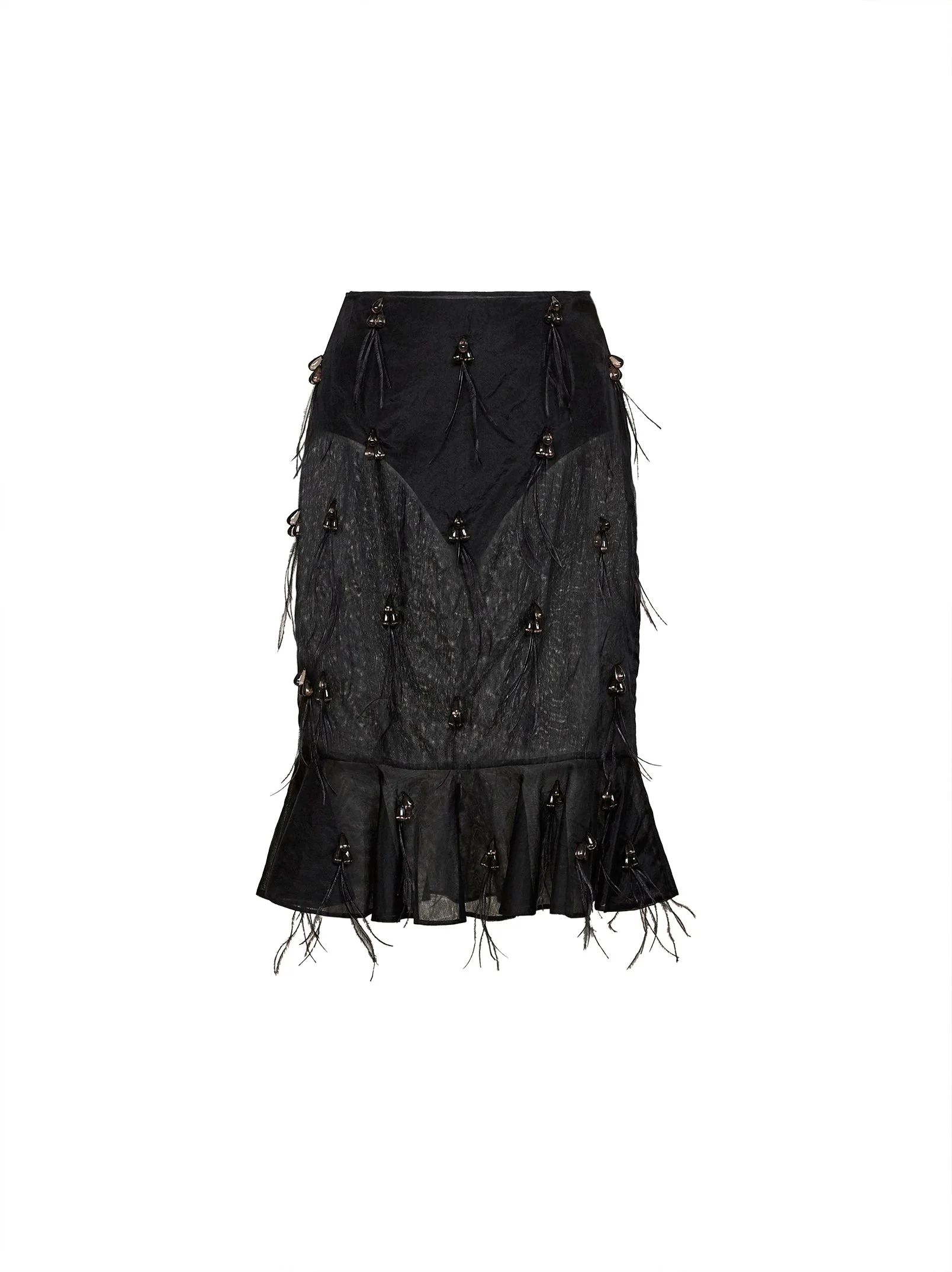Black organza embroidered midi skirt - 1